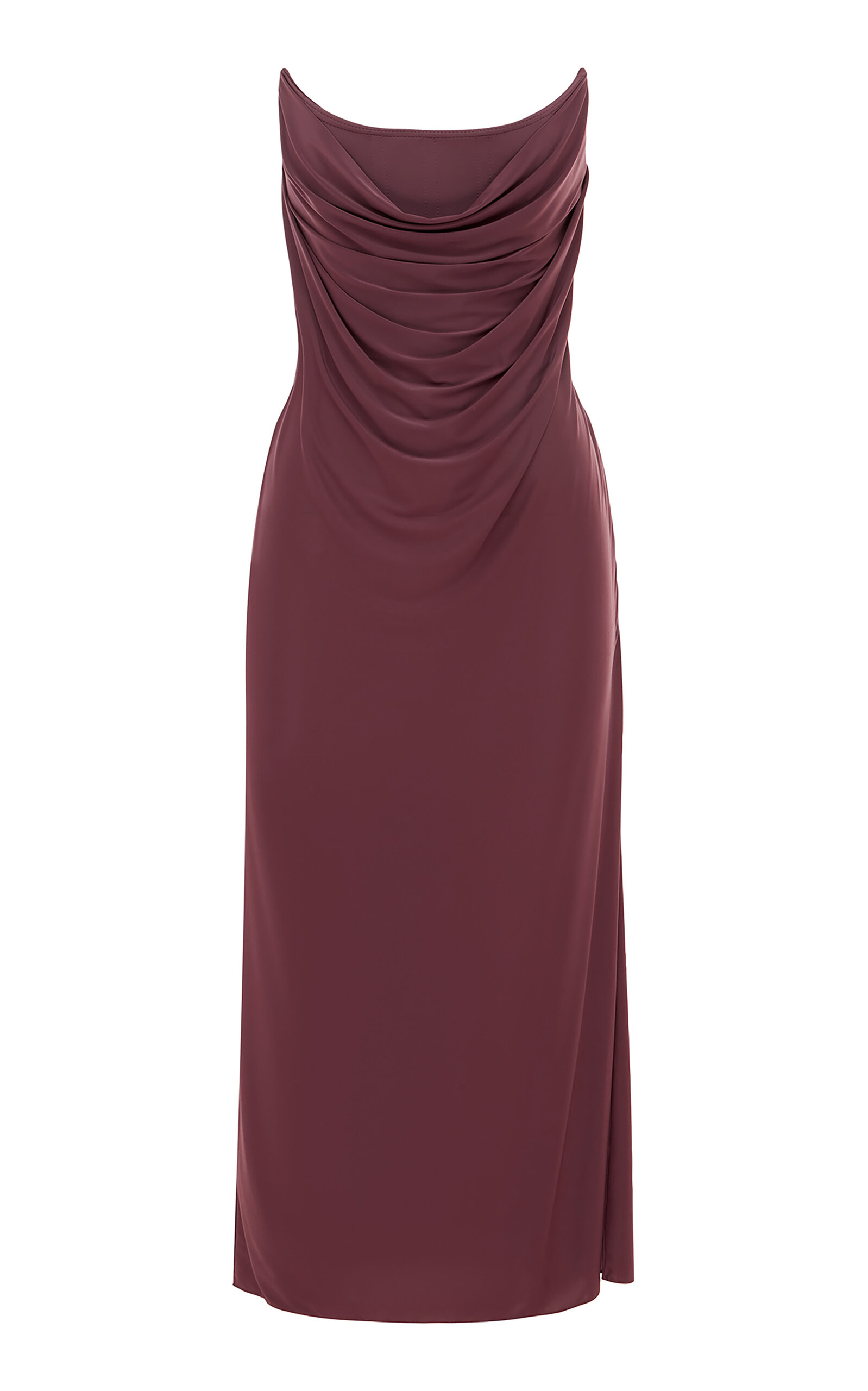 Shop Alex Perry Draped Jersey Corset Midi Dress In Purple