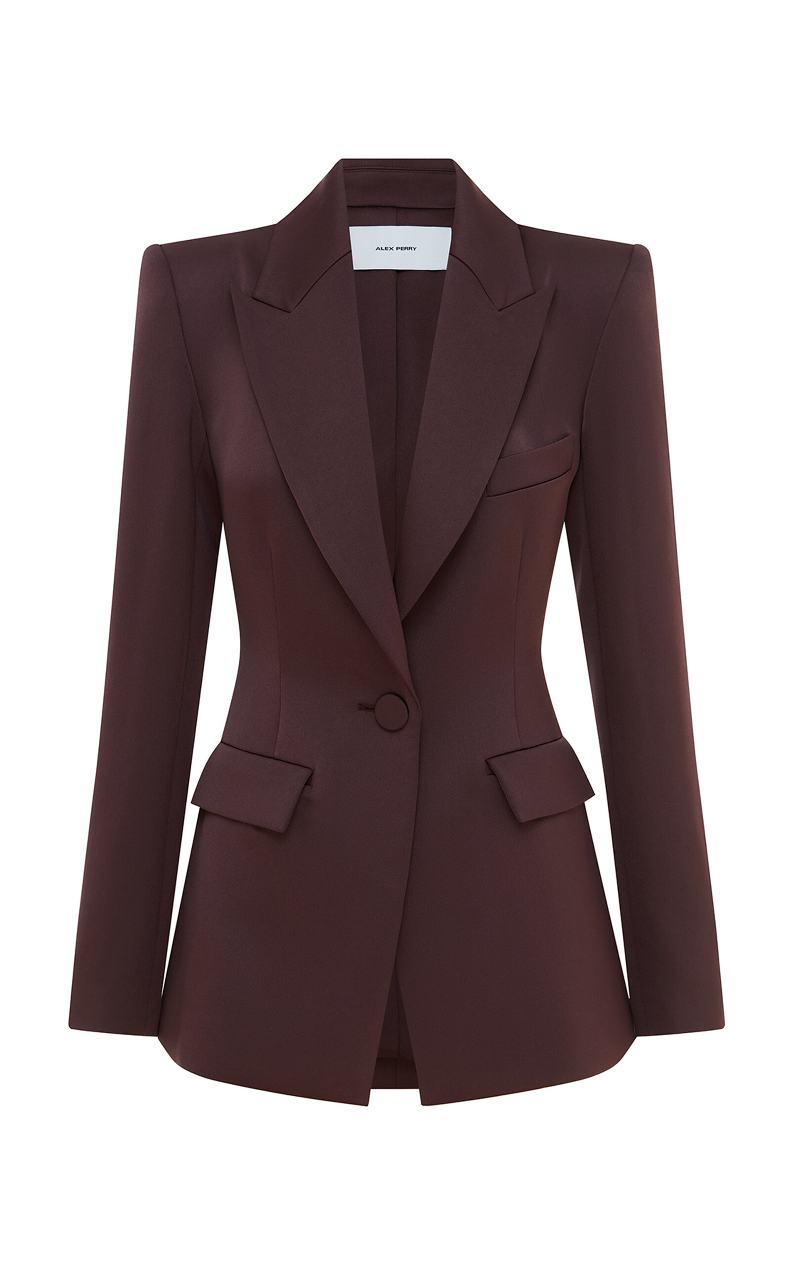 Alex Perry Tailored Satin Crepe Blazer In Brown