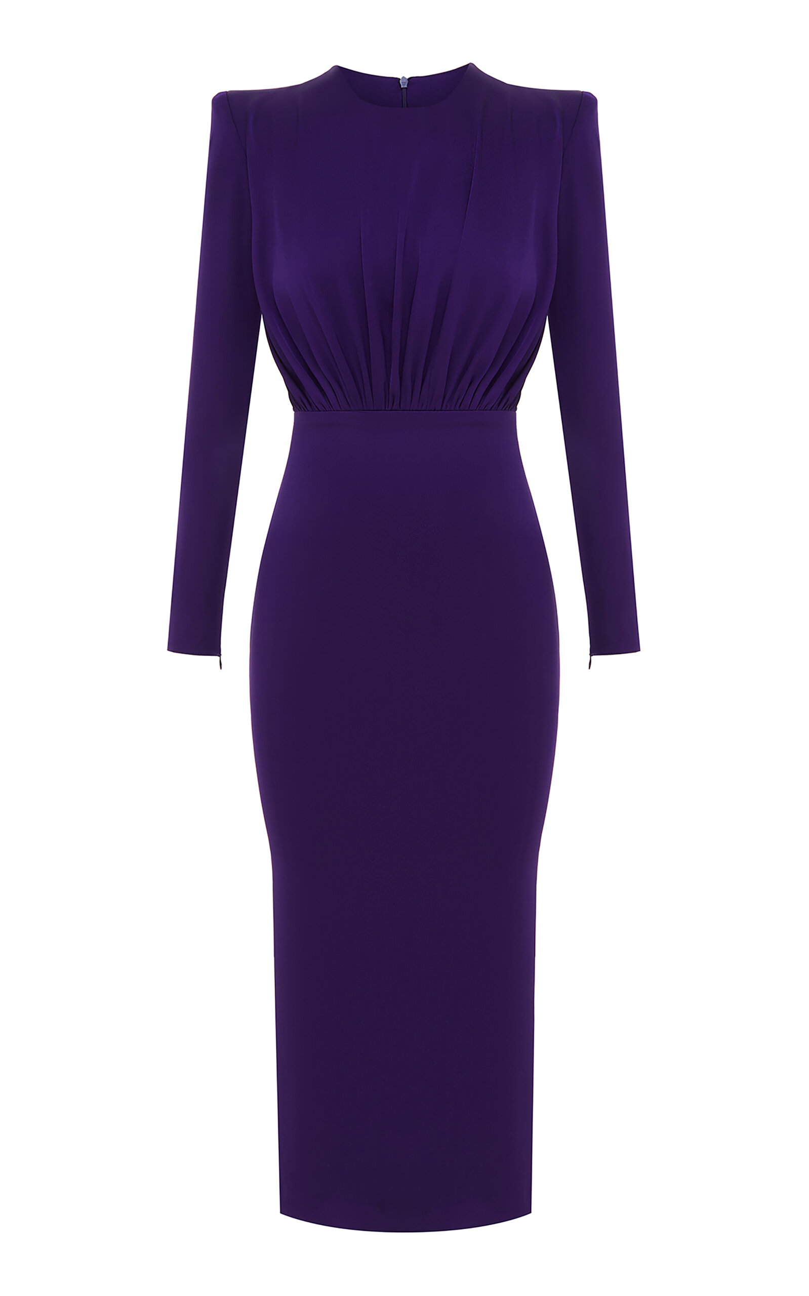 Shop Alex Perry Ruched Satin Crepe Midi Dress In Purple