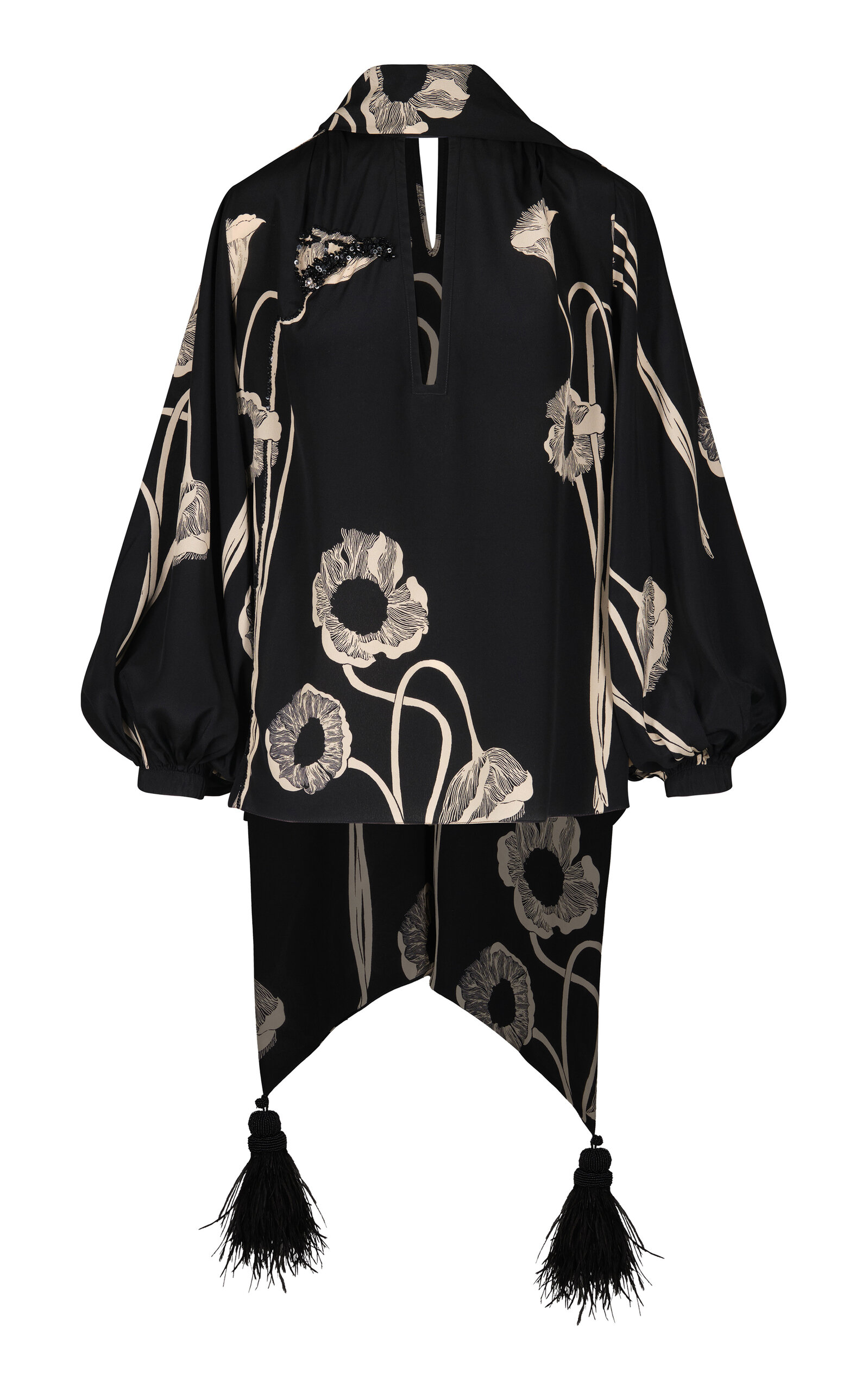 Johanna Ortiz Papaver Somniferum Scarf-neck Silk-blend Top In Black