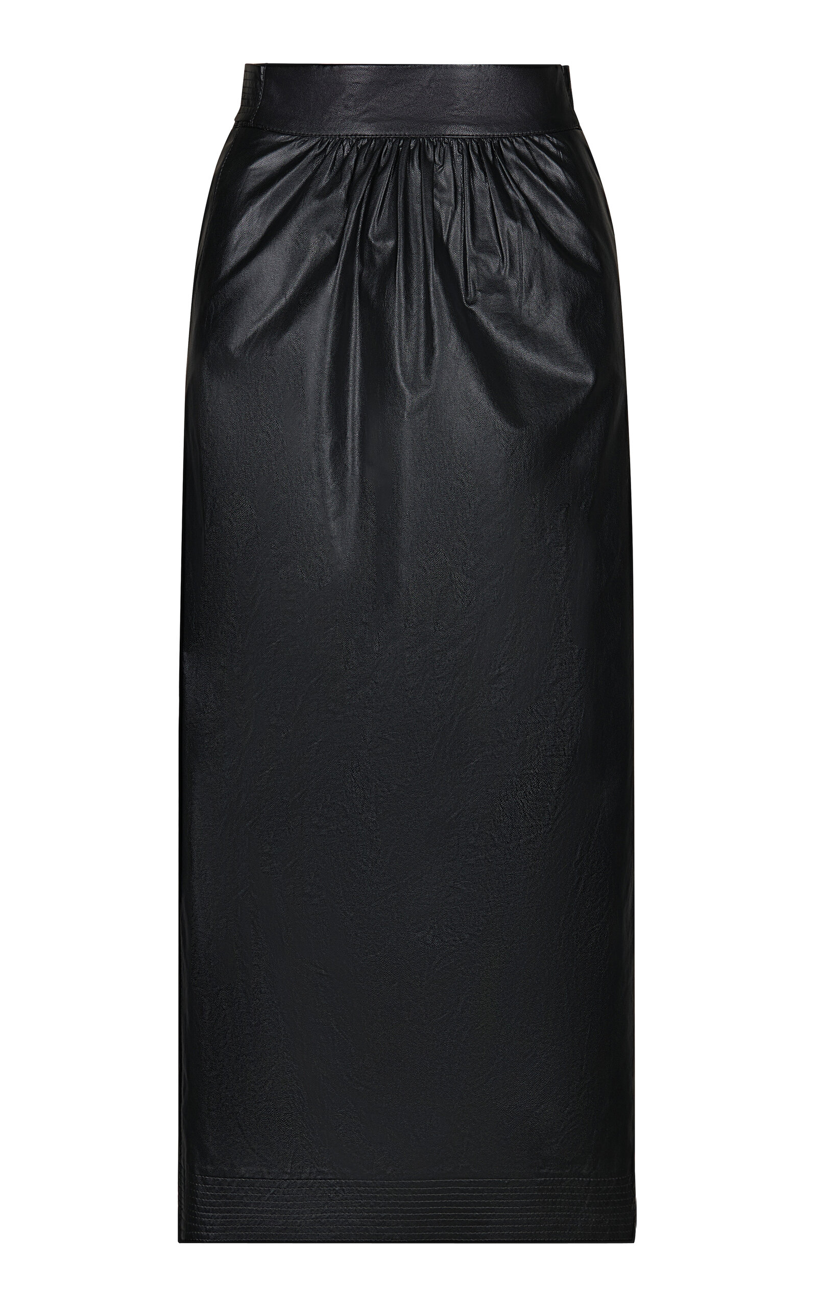 Johanna Ortiz Fantastique Gathered Vegan Leather Midi Skirt In Black