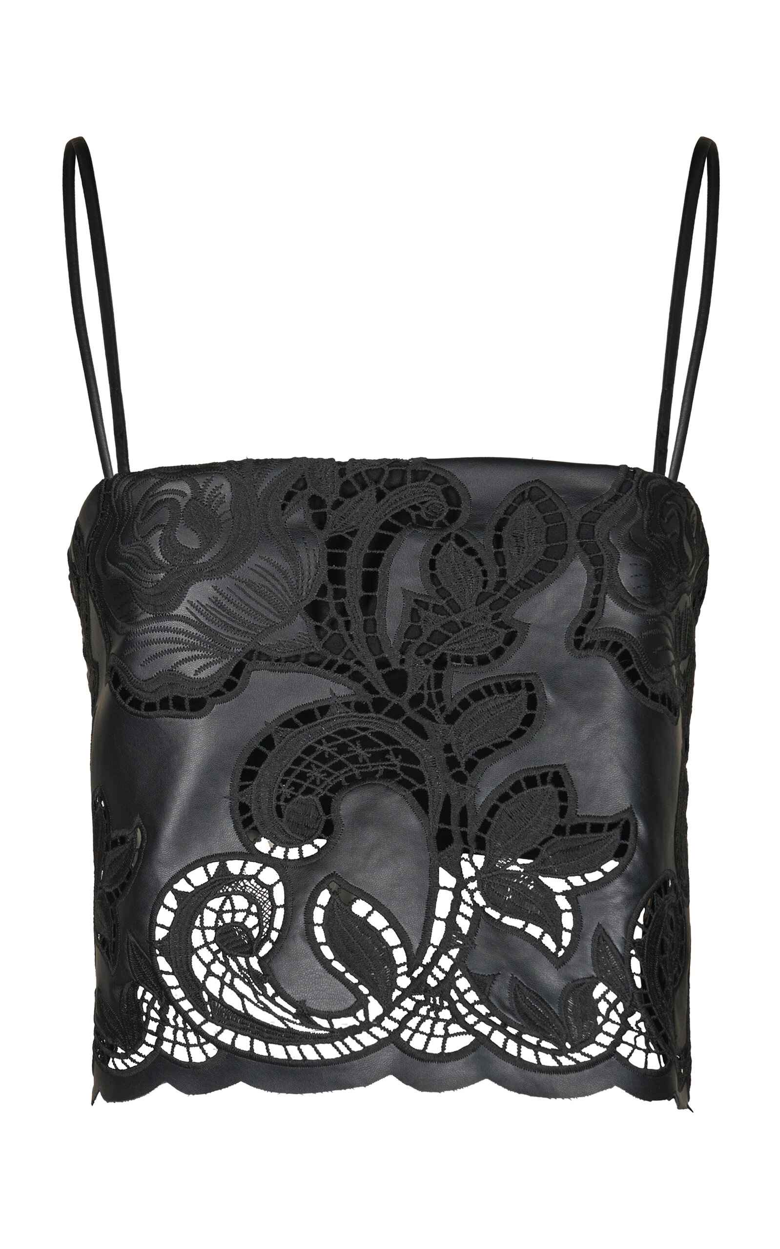 Johanna Ortiz Seduccion Lunar Embroidered Vegan Leather Top In Black