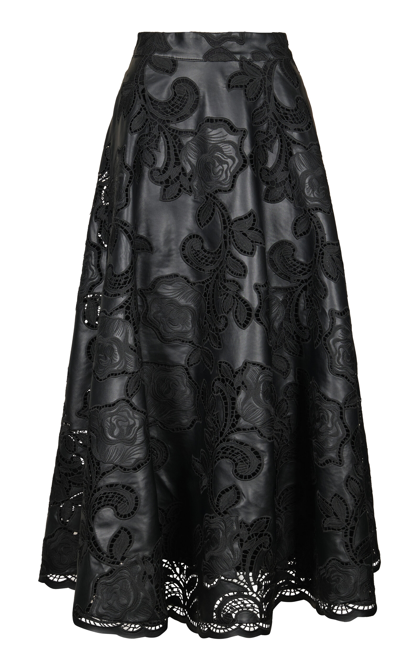 Johanna Ortiz Mesopotamia Embroidered Vegan Leather Maxi Skirt In Black