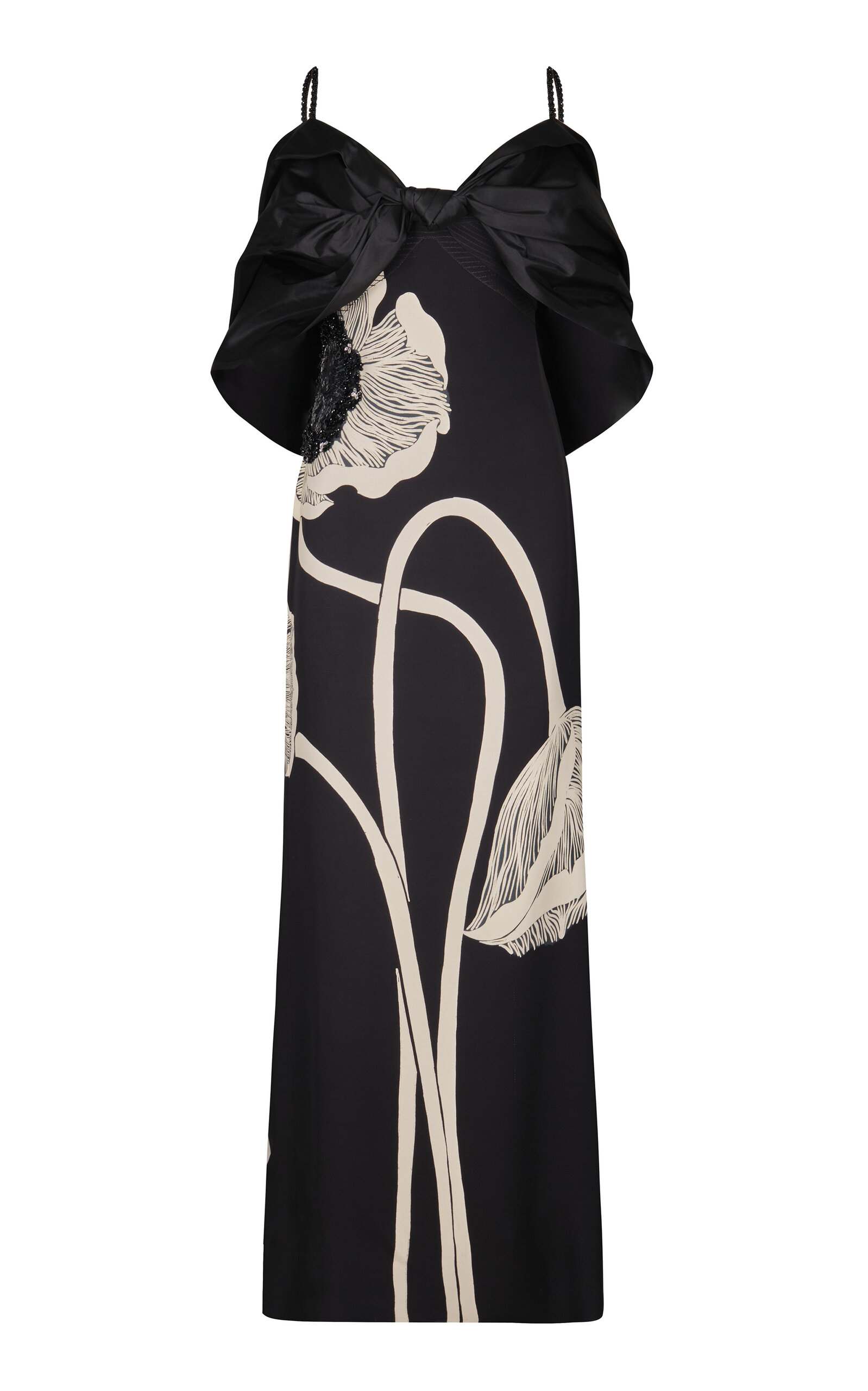 Johanna Ortiz Portraying Life Embellished Silk Maxi Dress In Black,white