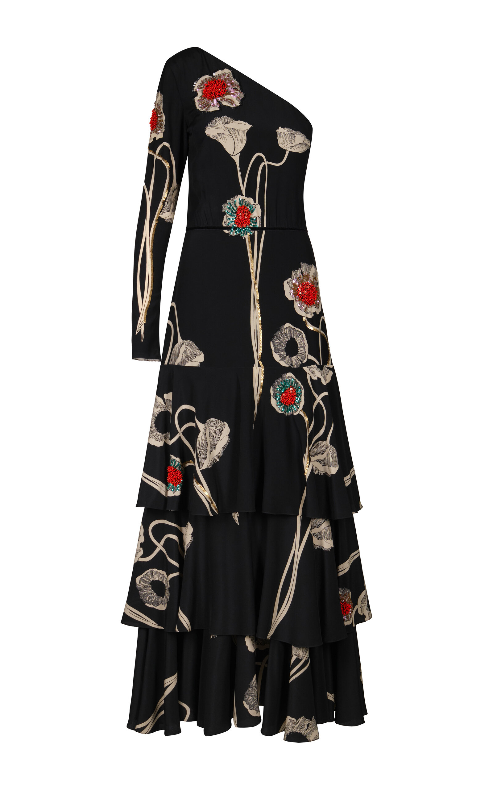 Shop Johanna Ortiz Poesia De Paz Tiered Silk Maxi Dress In Black