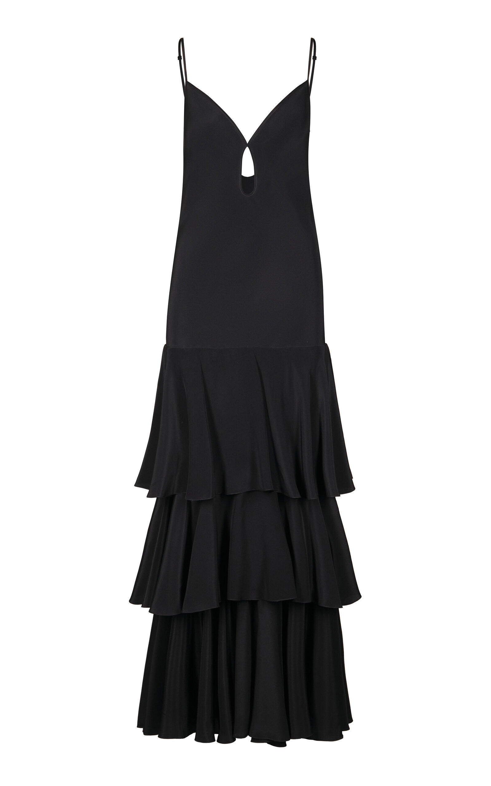 Johanna Ortiz Bird Of Night Tiered Silk Maxi Dress In Black,white