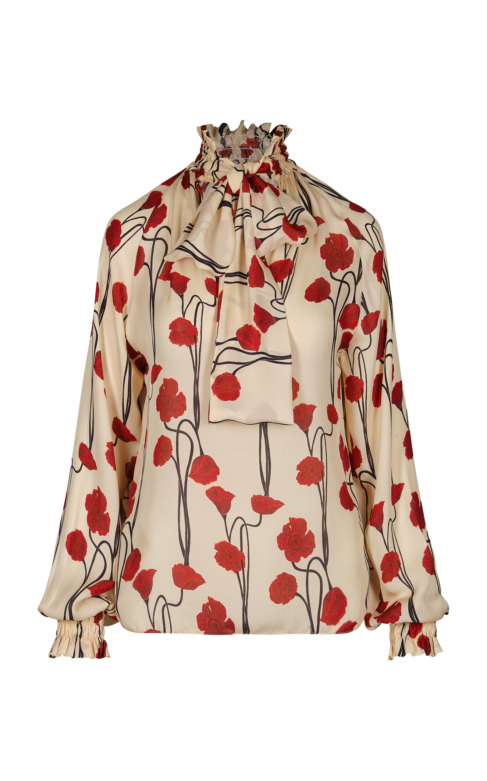 Johanna Ortiz Petalos Rojos Tie-neck Silk Top In Ivory