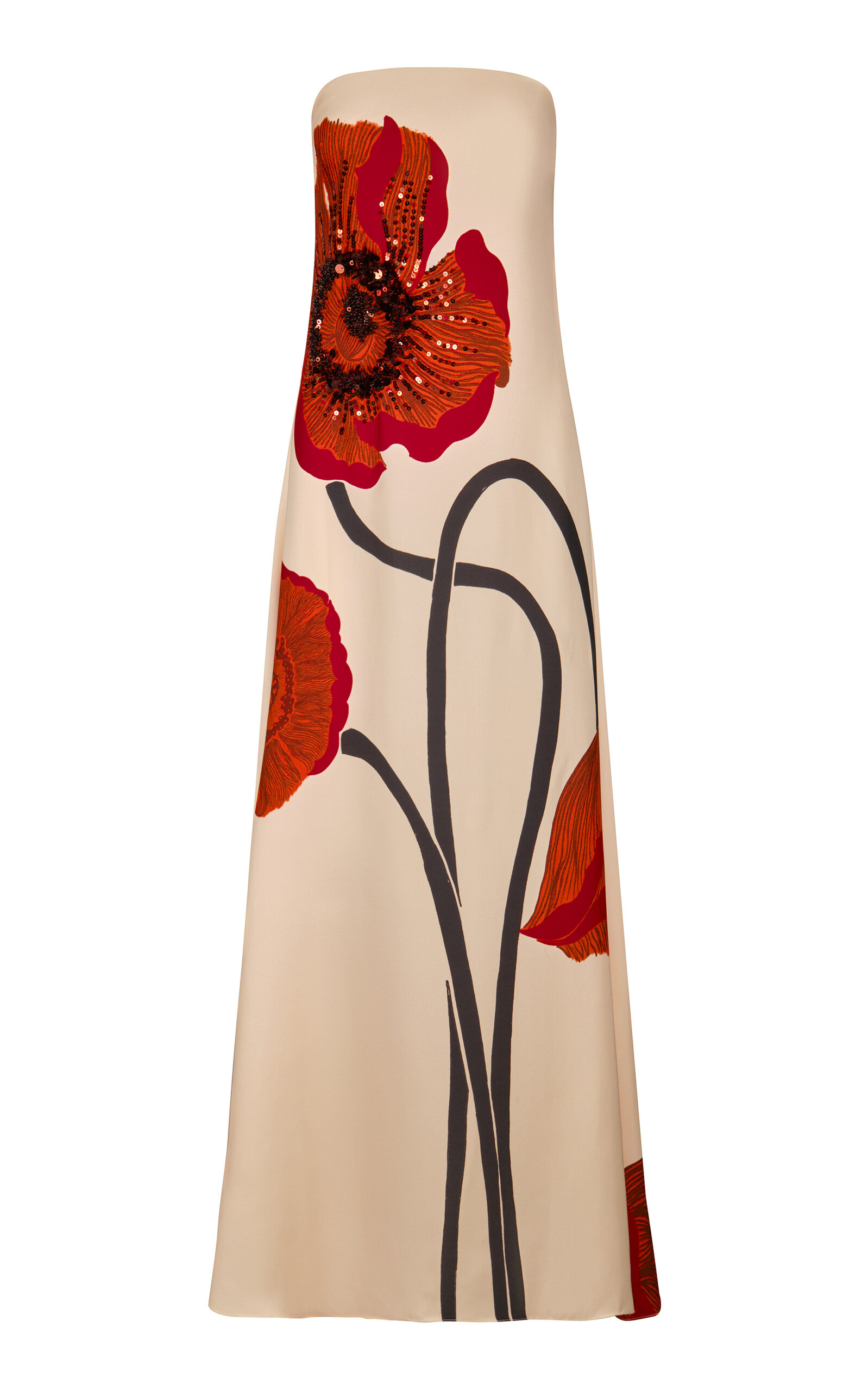 Shop Johanna Ortiz Petals Strapless Embellished Silk Maxi Dress In Ivory