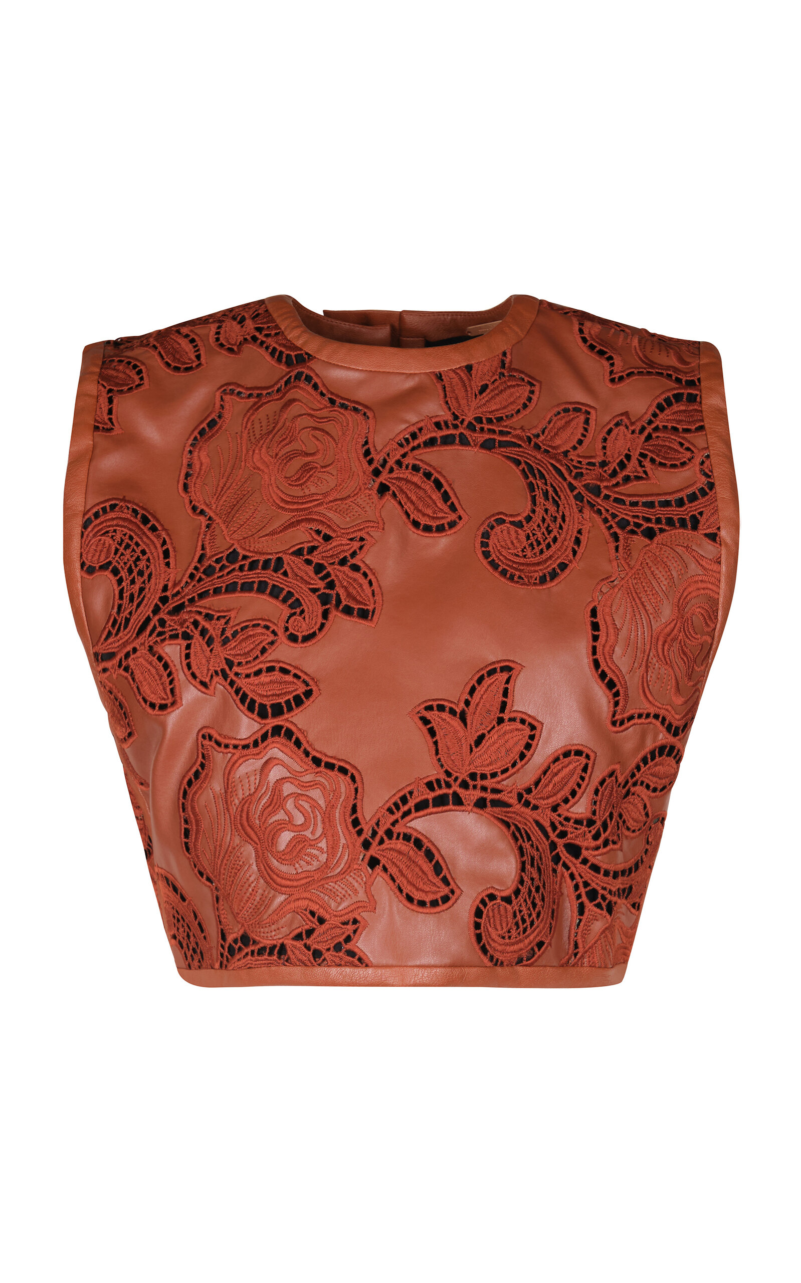 Johanna Ortiz Spice Breeze Embroidered Vegan Leather Top In Brown