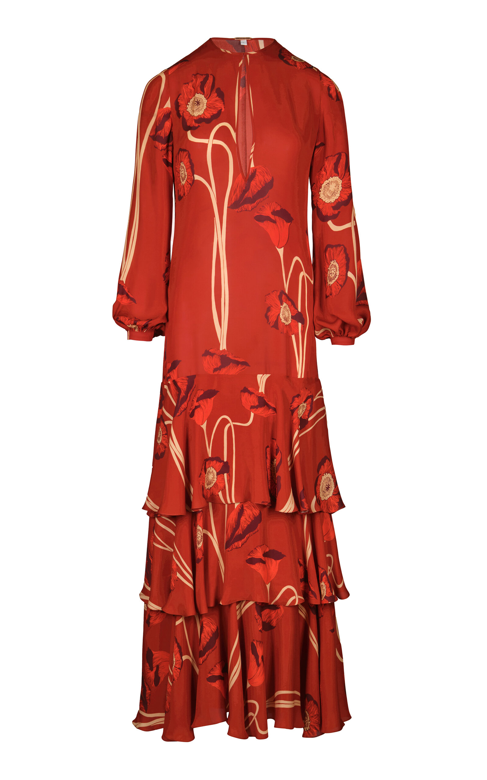 Johanna Ortiz Palmera Persa Tiered Silk Maxi Dress In Red