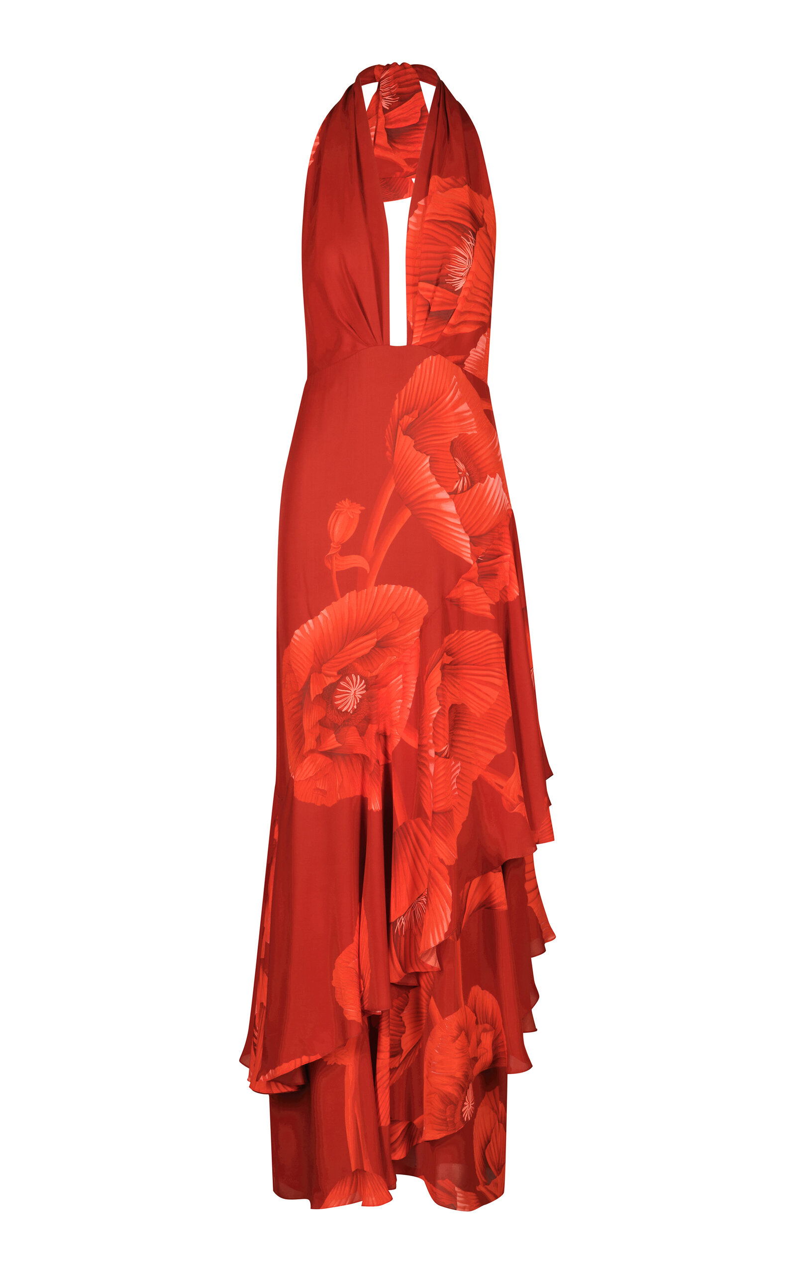 Johanna Ortiz Elusive Spirit Plunging Silk Maxi Dress In Red