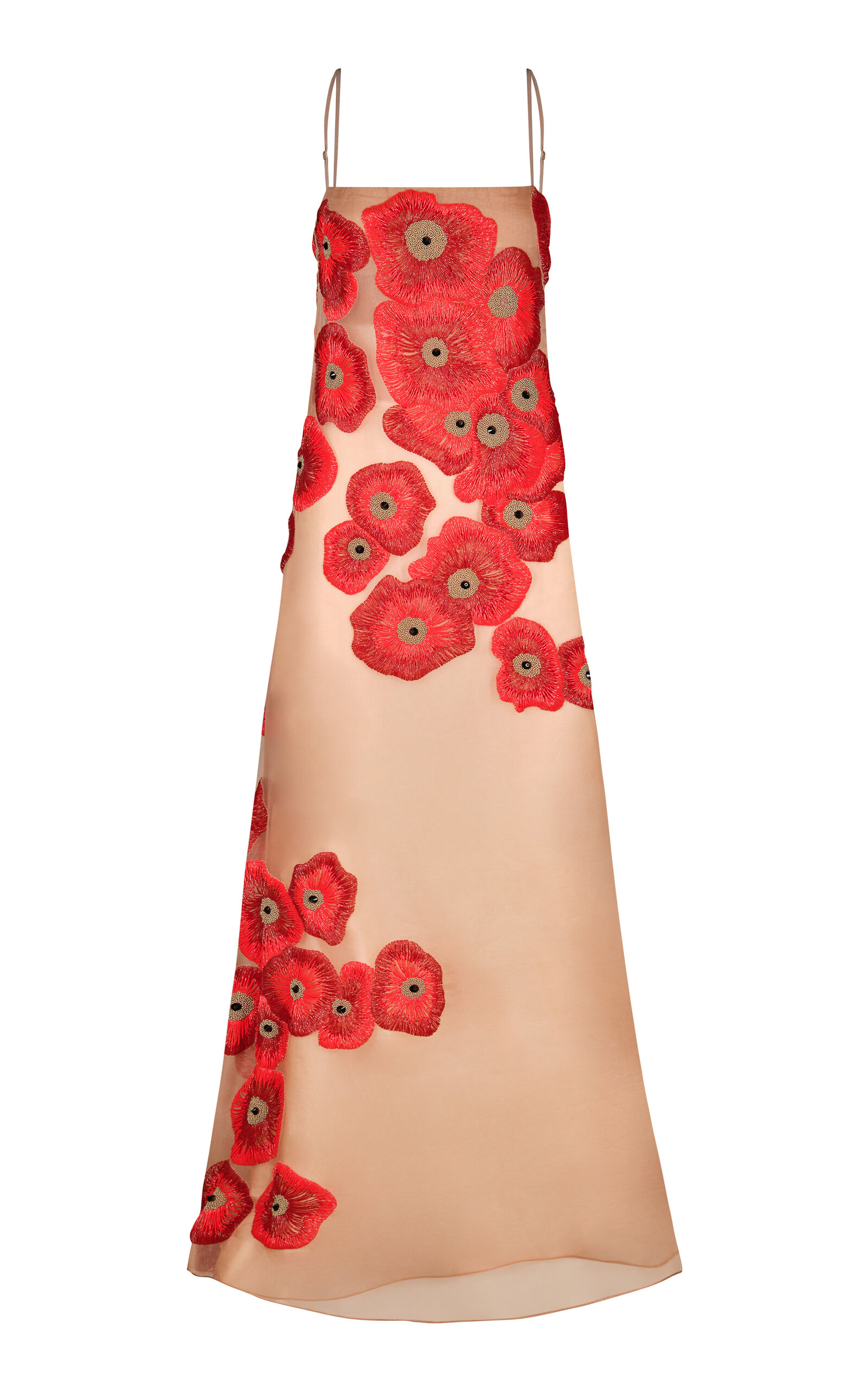 Johanna Ortiz Delicate Petals Beaded Silk-blend Maxi Dress In Red