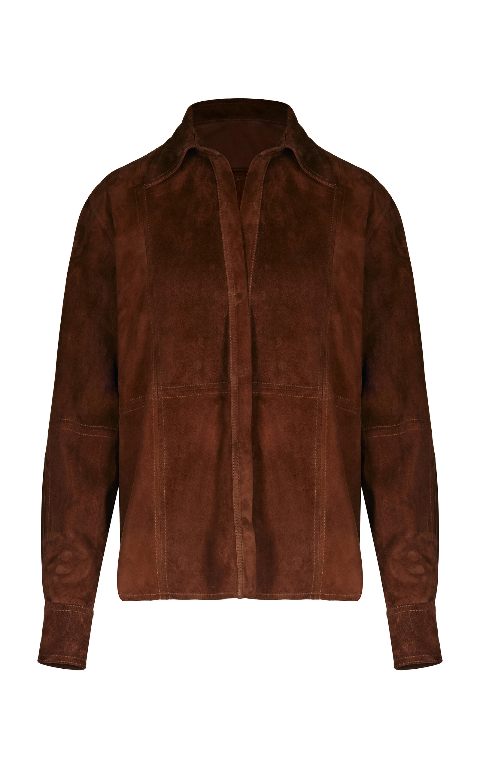 Johanna Ortiz Body Art Paneled Leather Shirt In Brown