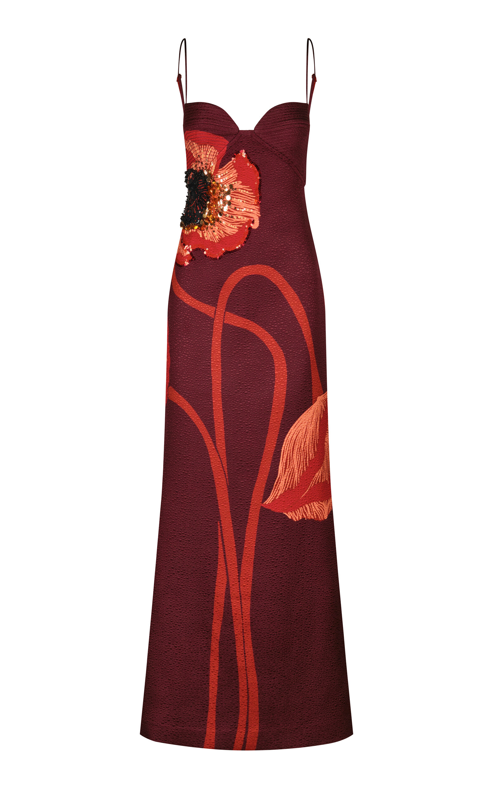 Johanna Ortiz Plentiful Qualities Embellished Wool-silk Maxi Dress In Burgundy