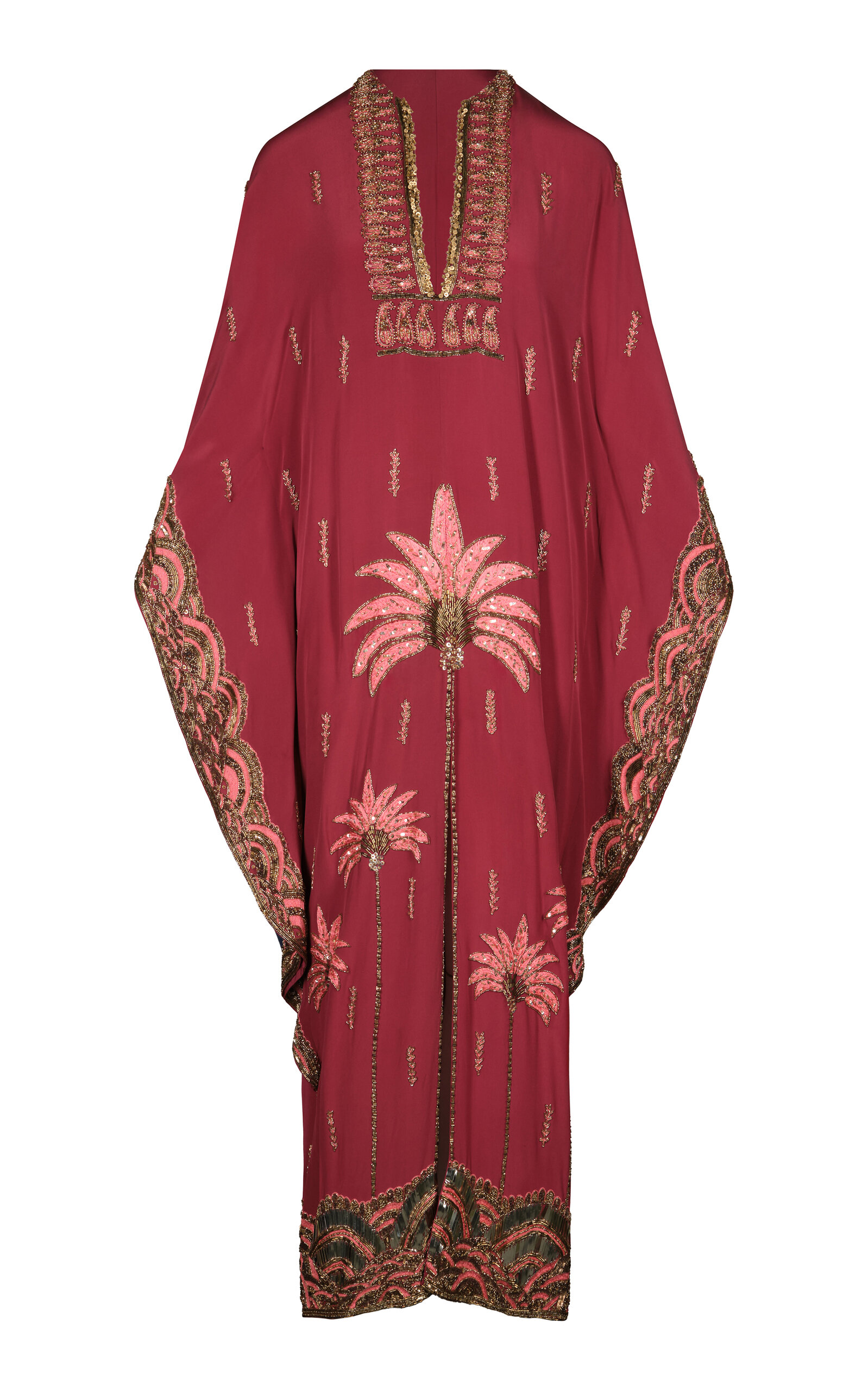 Johanna Ortiz Persian Nights Embellished Silk-blend Tunic Dress In Burgundy