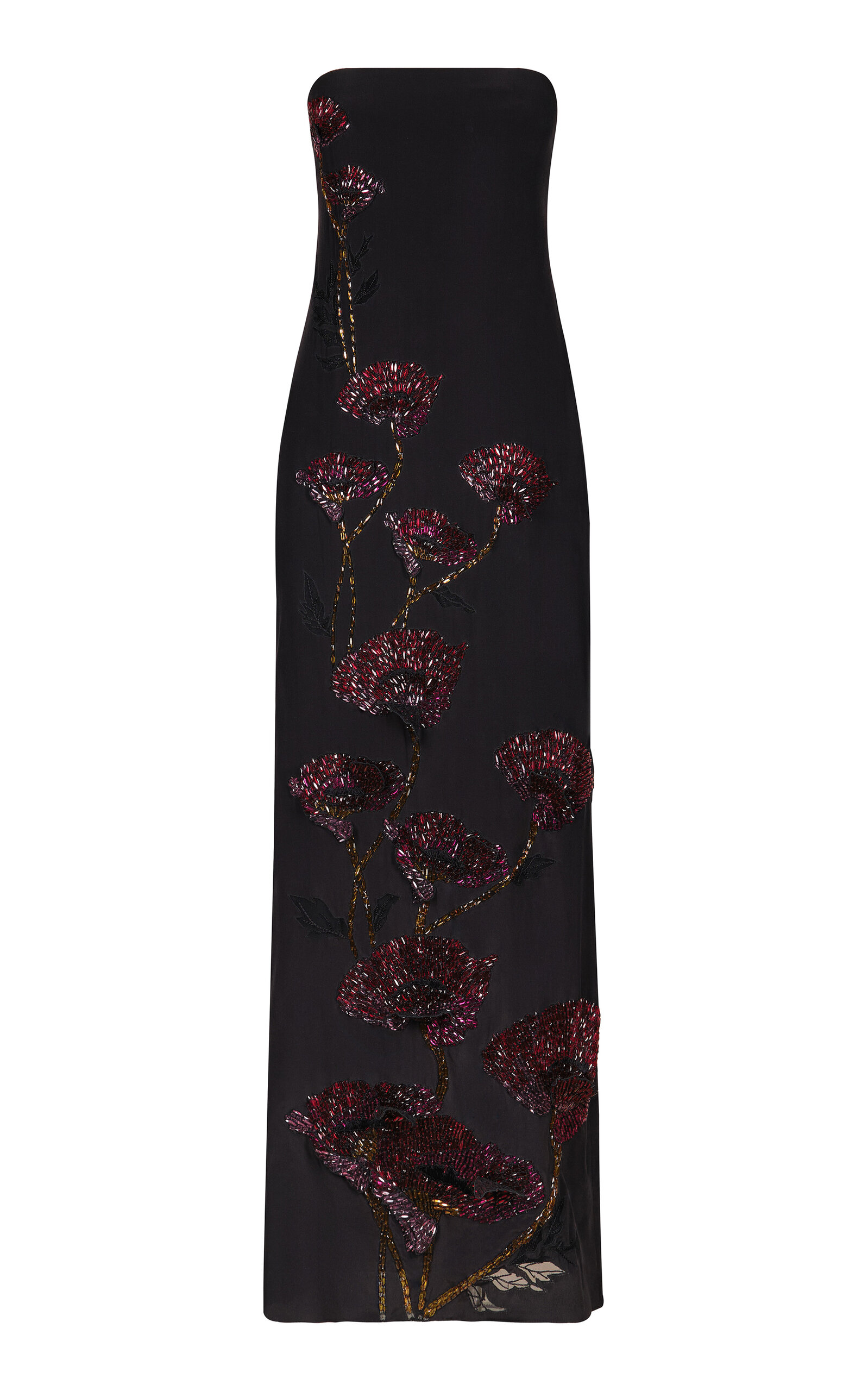 Johanna Ortiz Exotique Strapless Silk Maxi Dress In Black