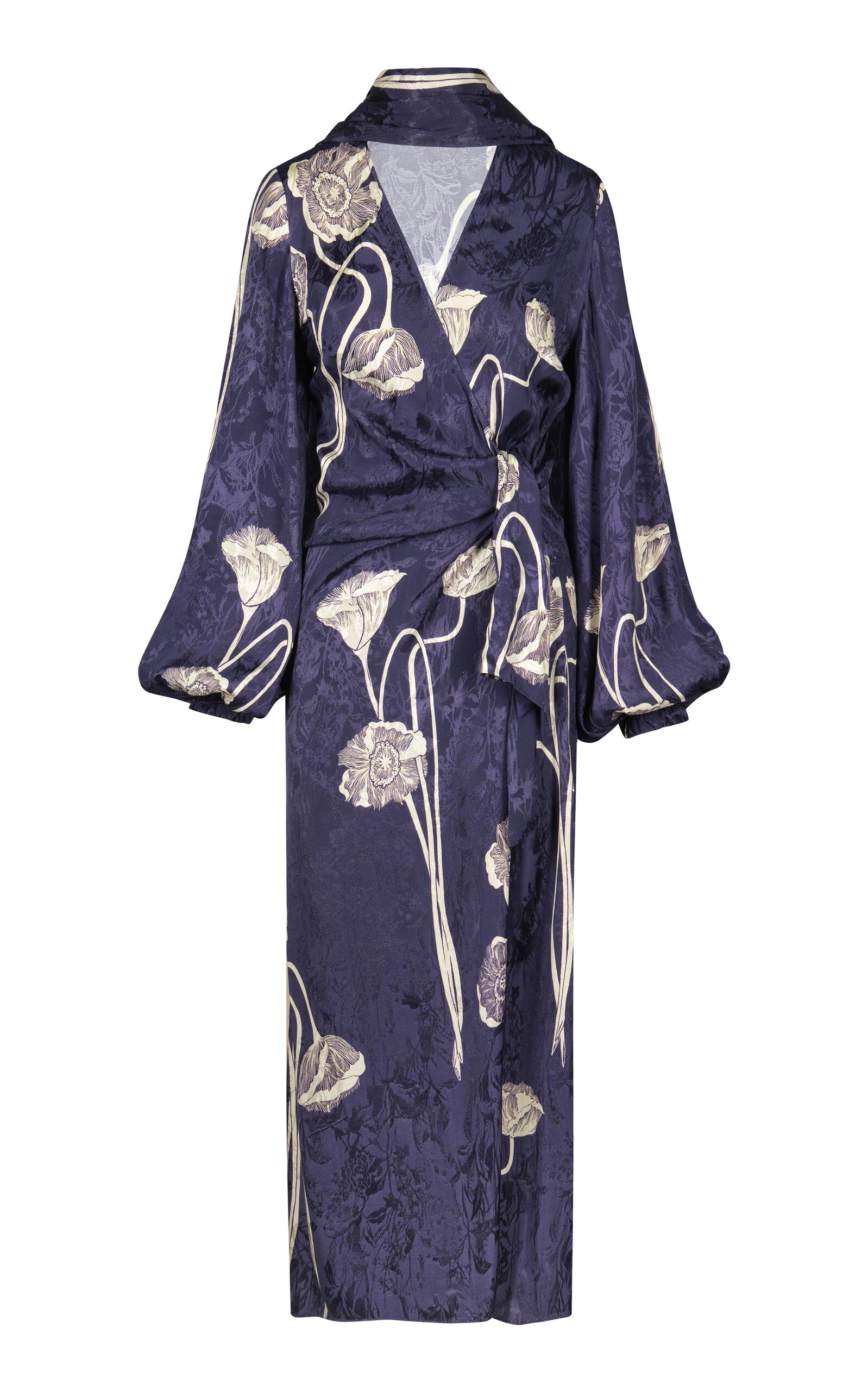 Johanna Ortiz Spiritual Connections Floral Midi Wrap Dress In Navy