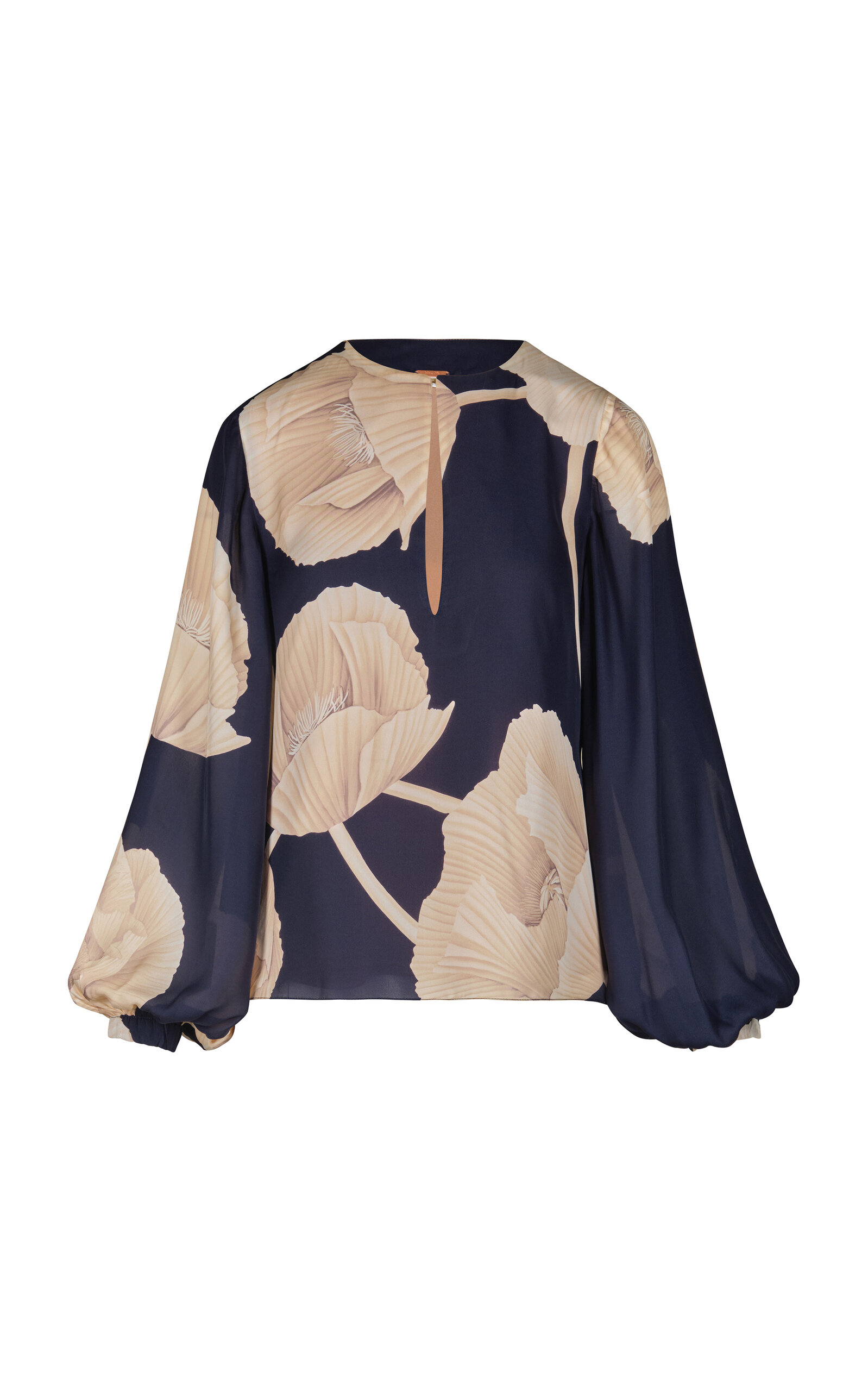 Shop Johanna Ortiz Gotas Florales Floral Silk Top In Navy