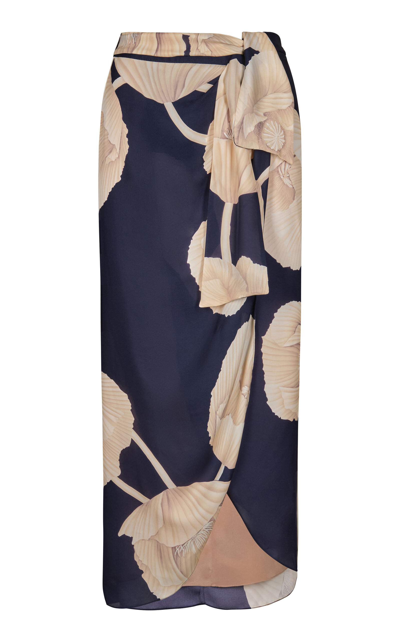 Johanna Ortiz Naturalism Floral Silk Wrap Skirt In Navy