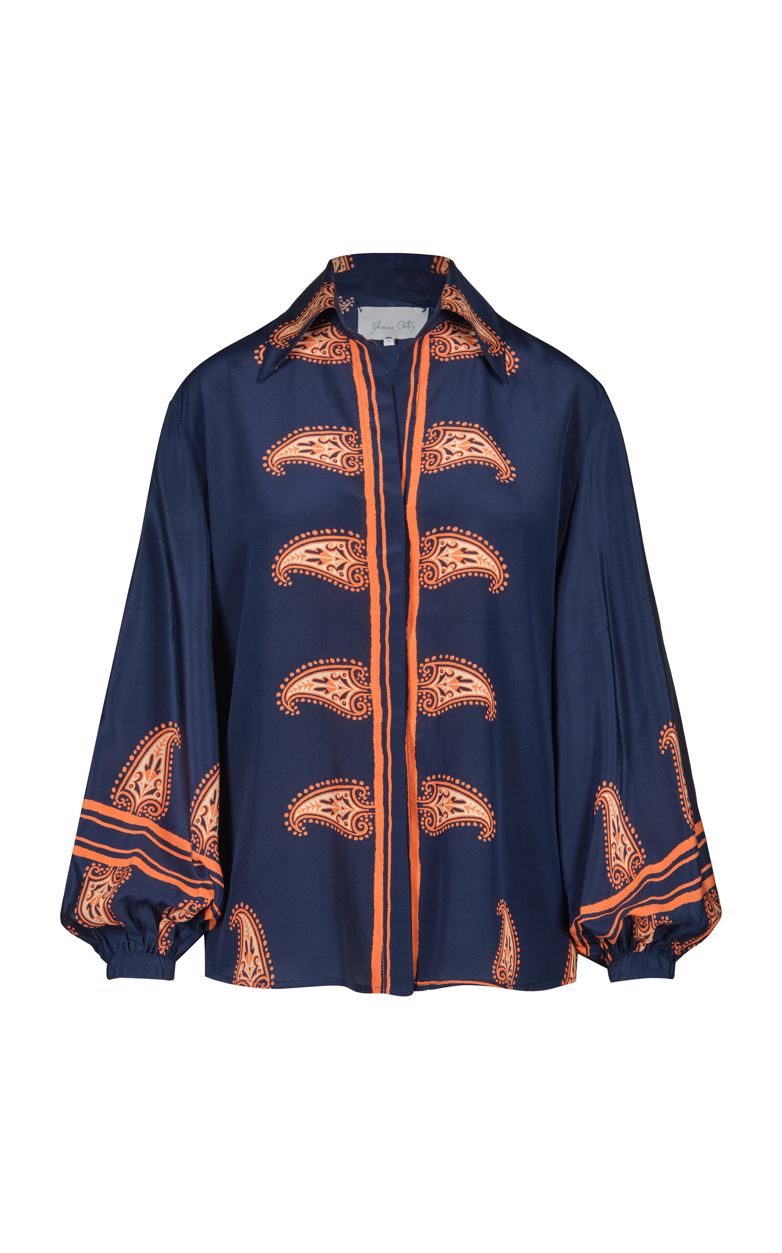 Johanna Ortiz Tropical Fusion Paisley Silk Shirt In Navy