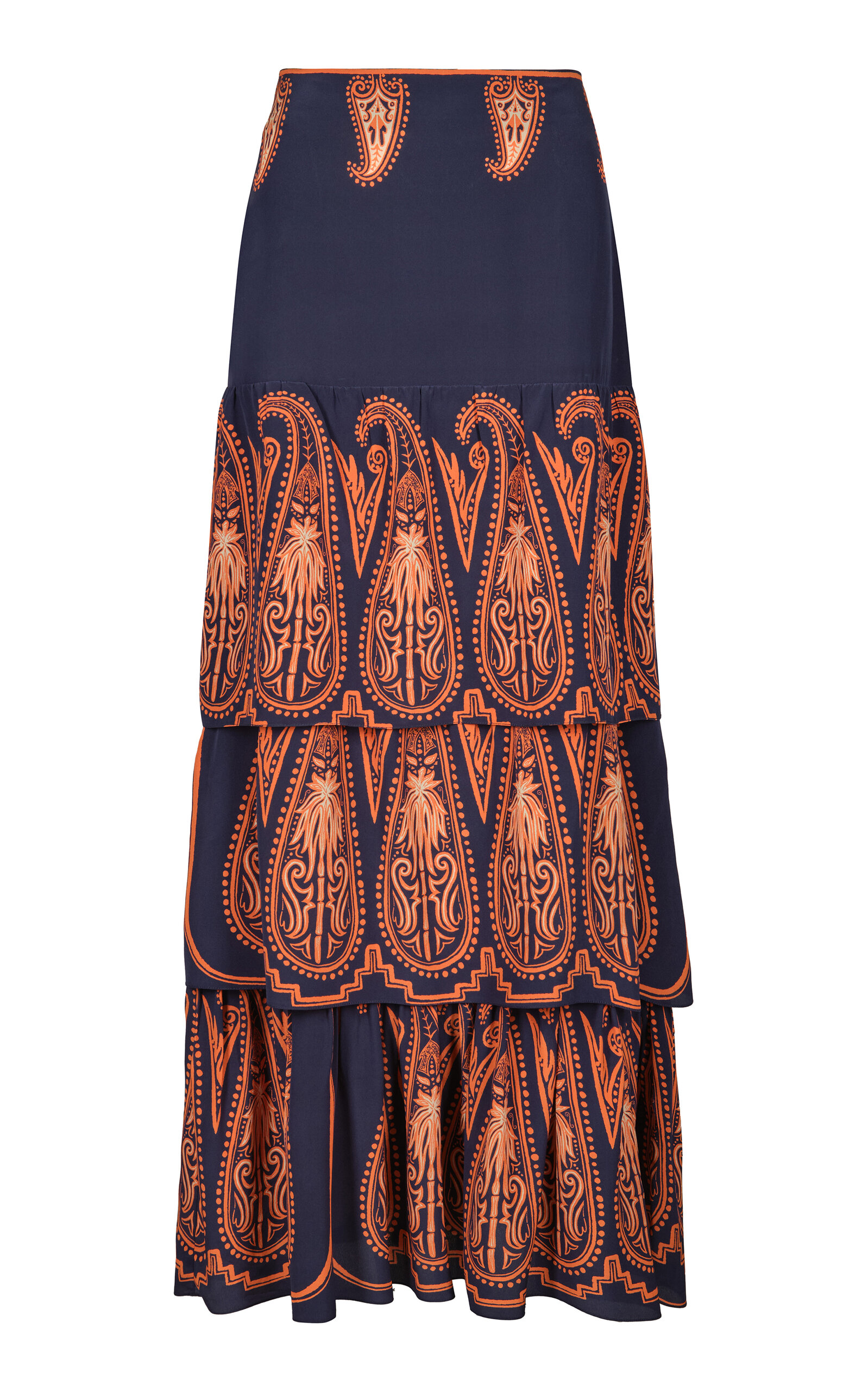 Johanna Ortiz Persian Origin Tiered Silk Maxi Skirt In Navy