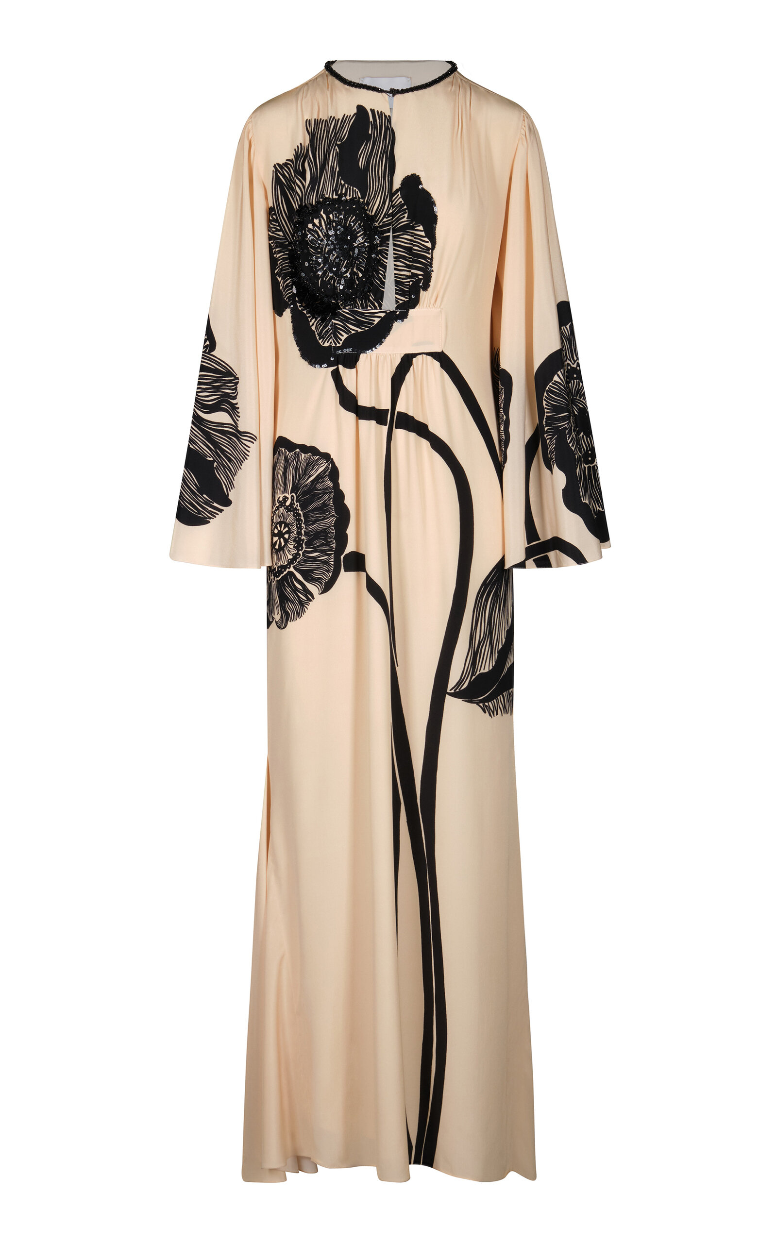 Johanna Ortiz Floral Tribute Bell Sleeve Silk-blend Maxi Dress In Ivory