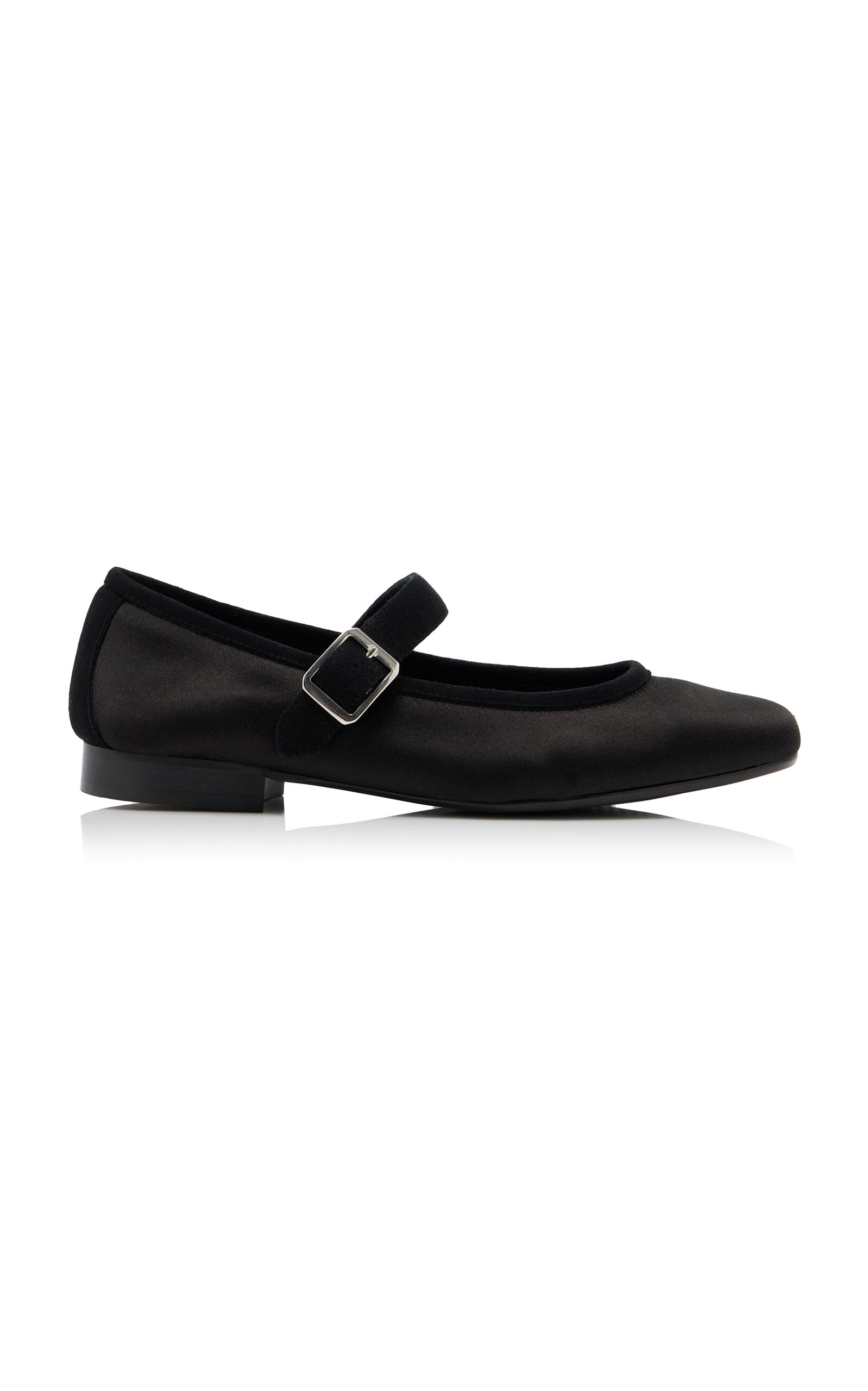 x Reqins Constance Suede-Trimmed Satin Mary Jane Flats