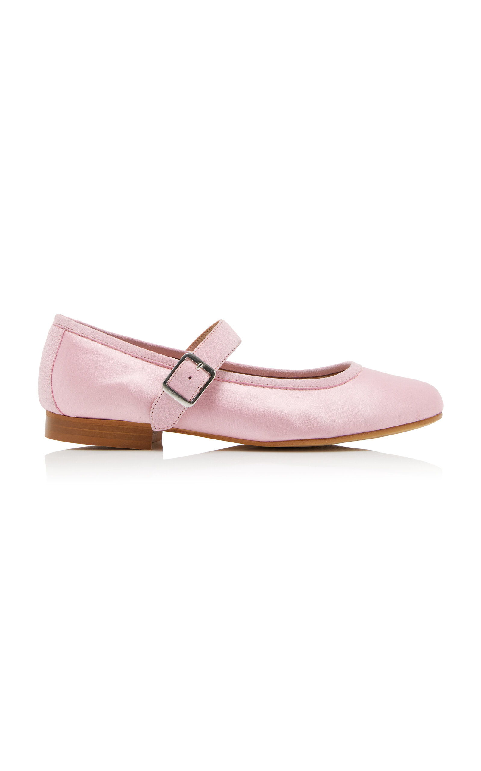 Shop Home Of Hai X Reqins Constance Suede-trimmed Satin Mary Jane Flats In Pink