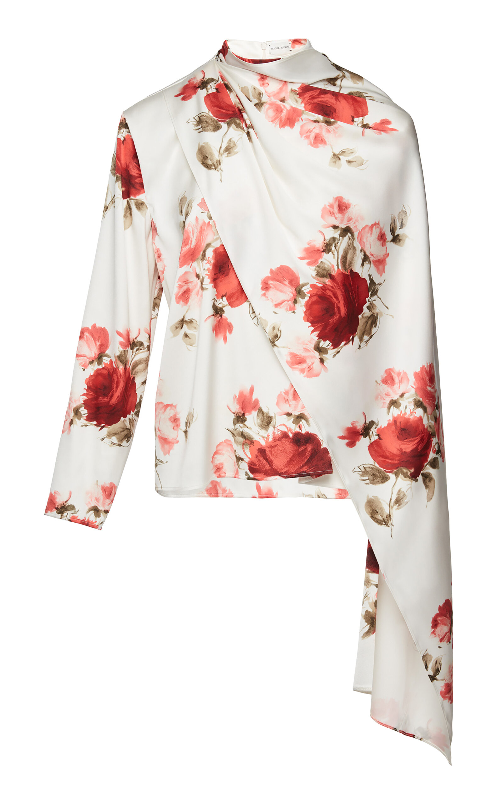 Shop Magda Butrym Silk Floral Print Cape Top In Ivory