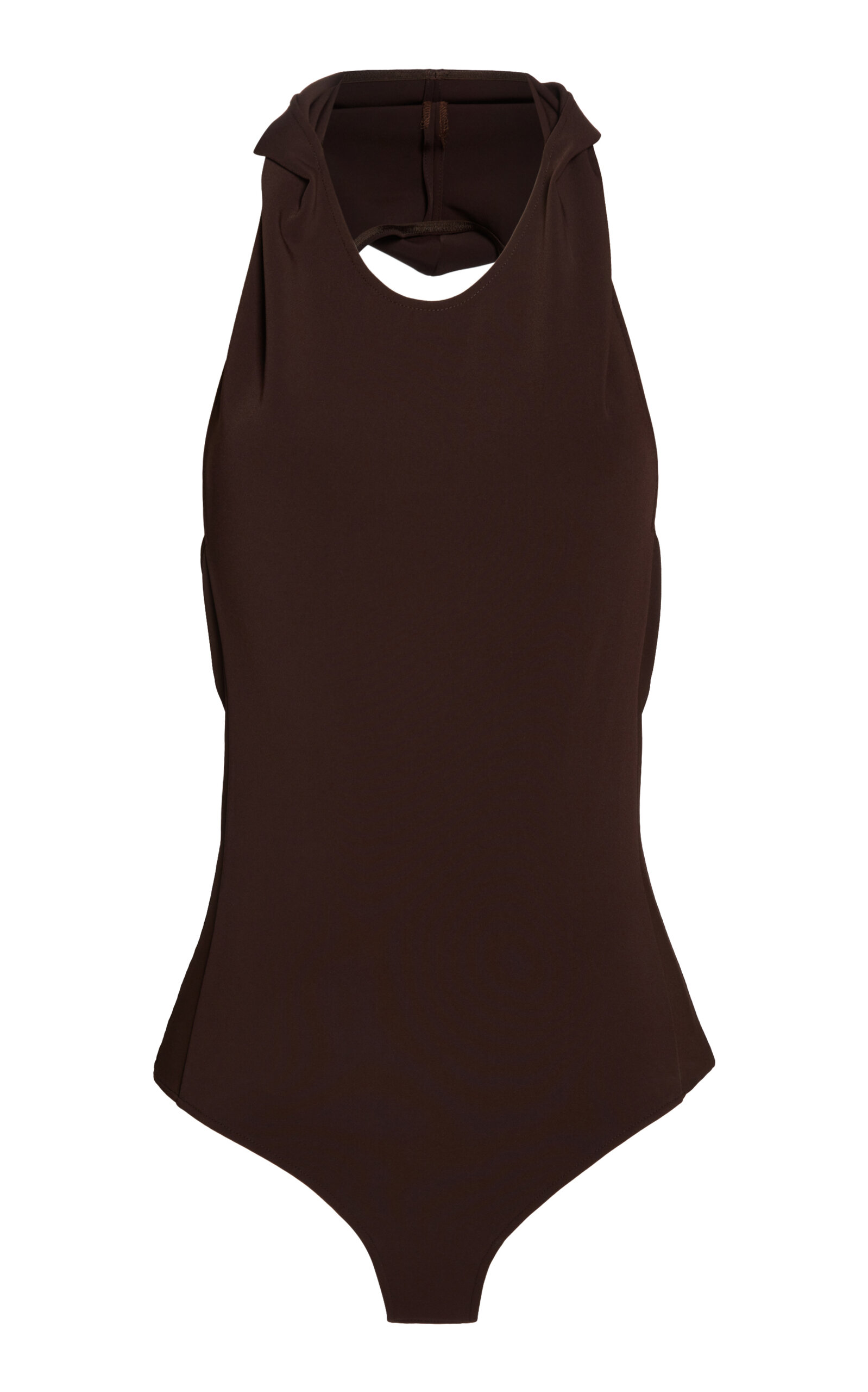 Courrèges Frame Illusion Hooded Bodysuit In Brown