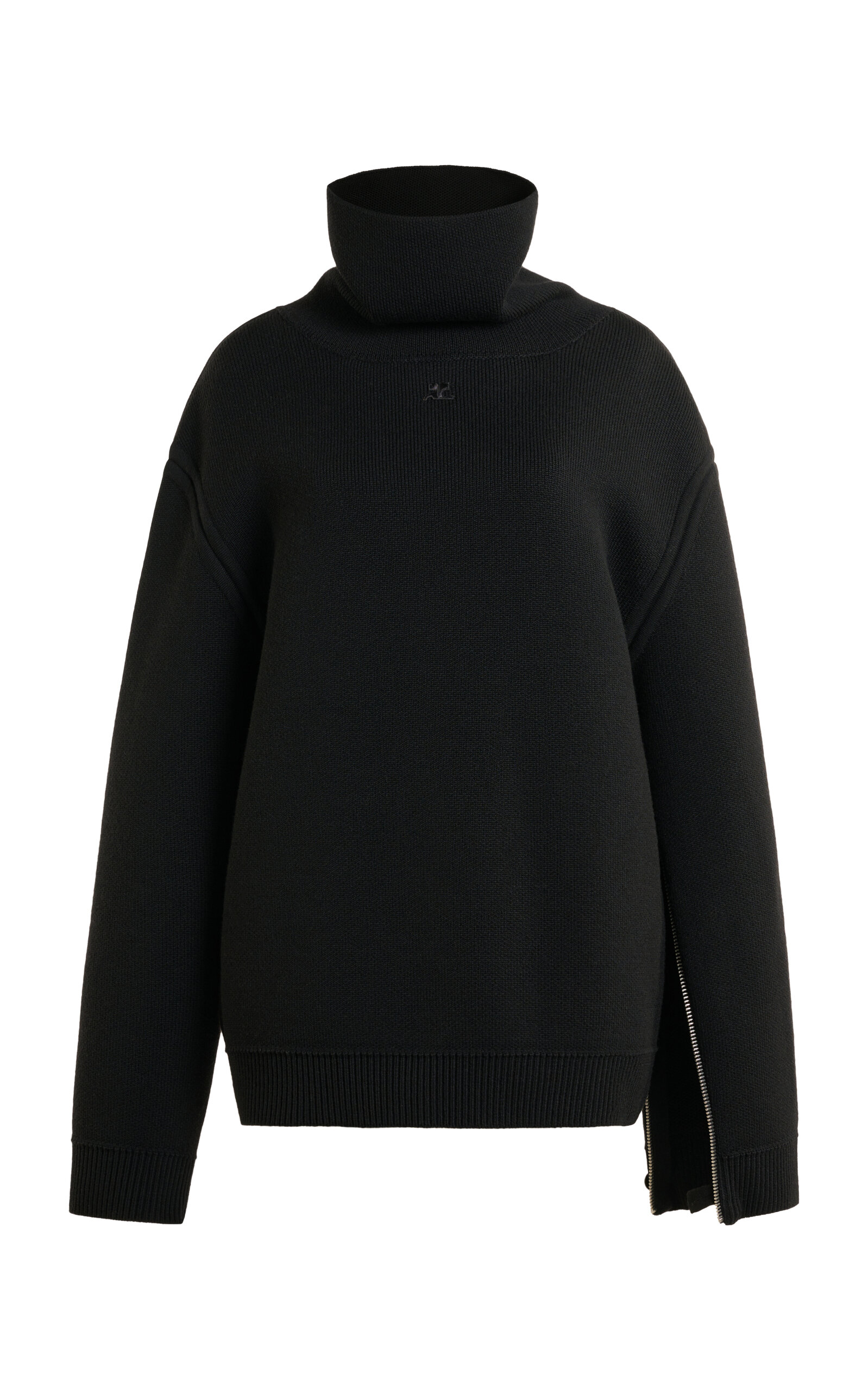 Courrèges Double Knit Mockneck Sweater In Black