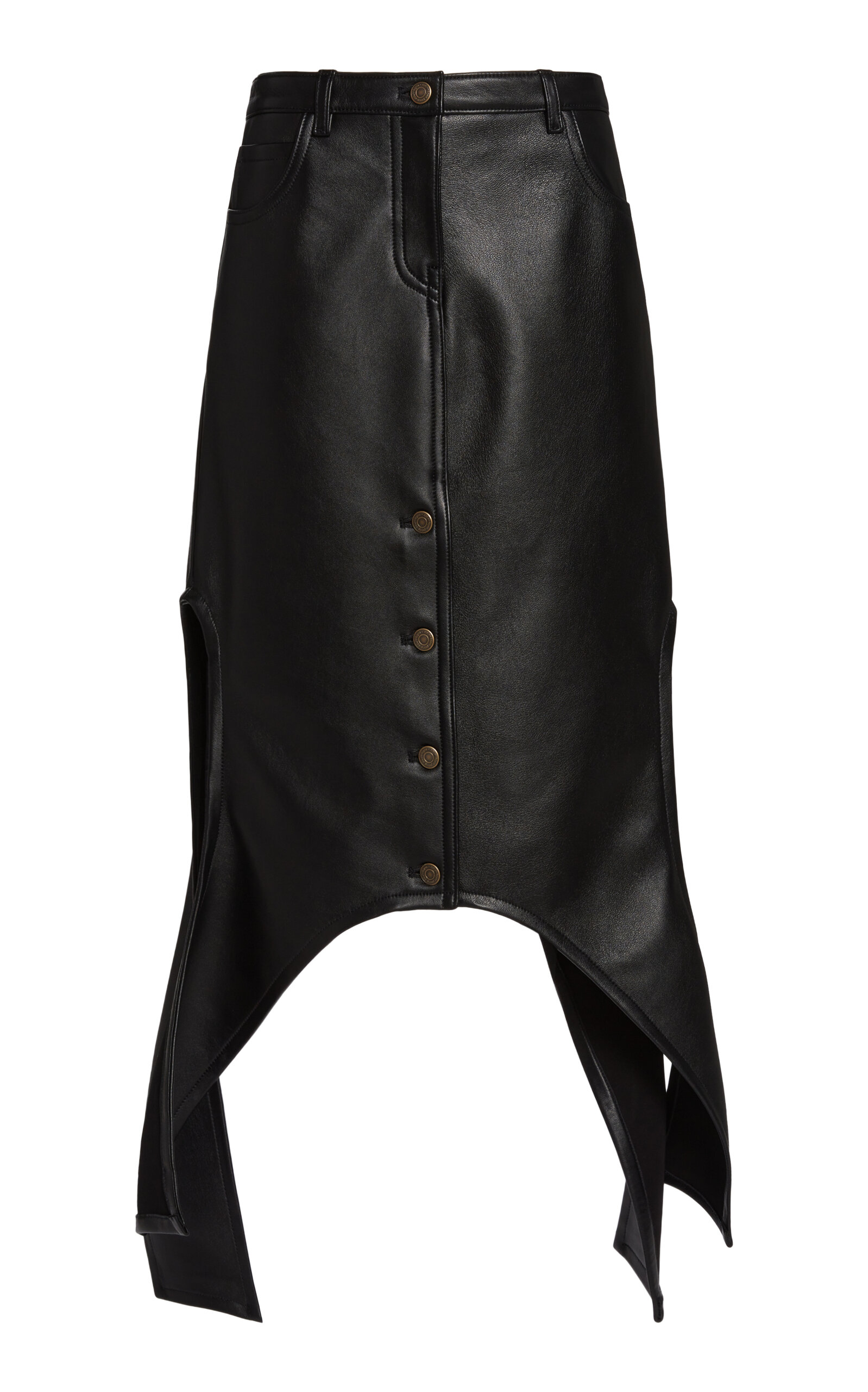 Courrèges Asymmetric Leather Midi Skirt