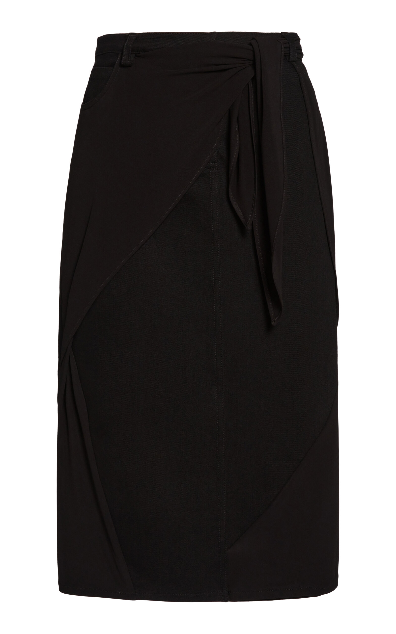 Courrèges Knot Bimaterial Wrap Midi Skirt In Black