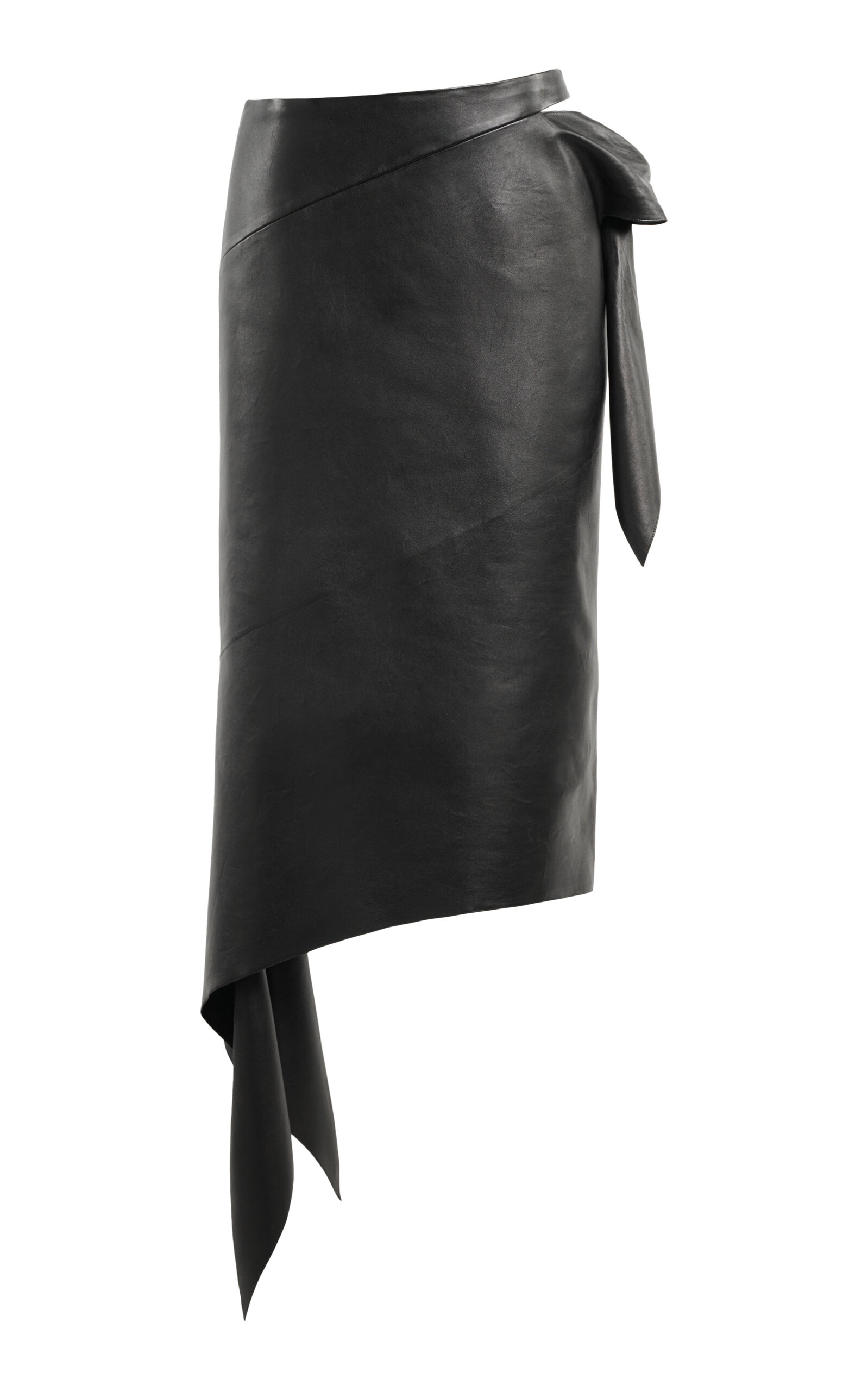 Courrèges Knot Slash Leather Lambskin Midi Skirt In Grey