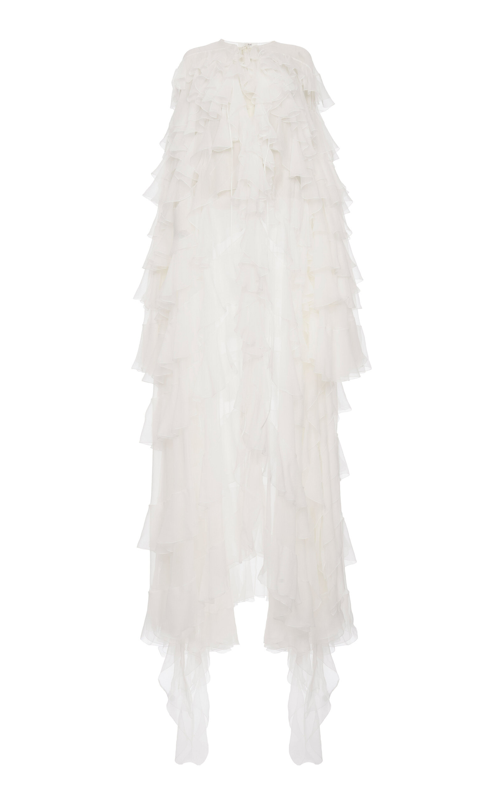 Chloé Oversized Ruffled Silk Cape In White