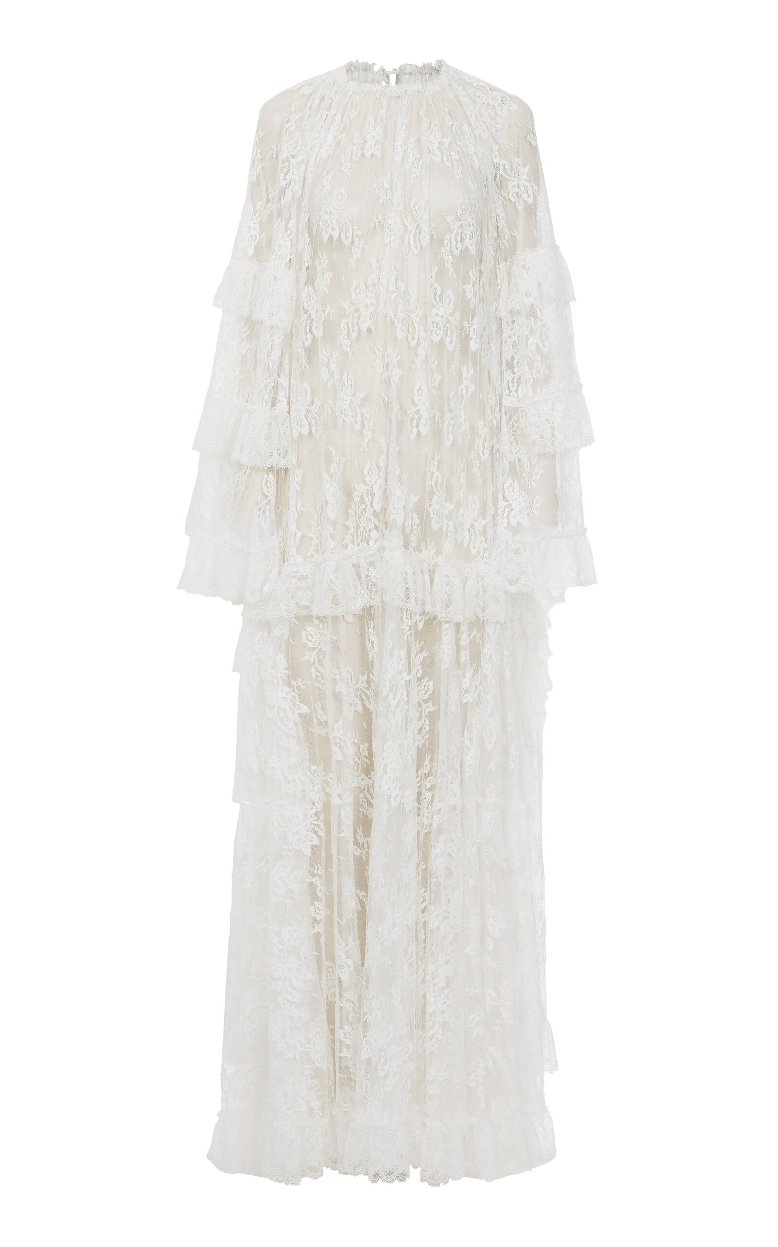 Chloé Ruffled Silk Lace Maxi Dress In White