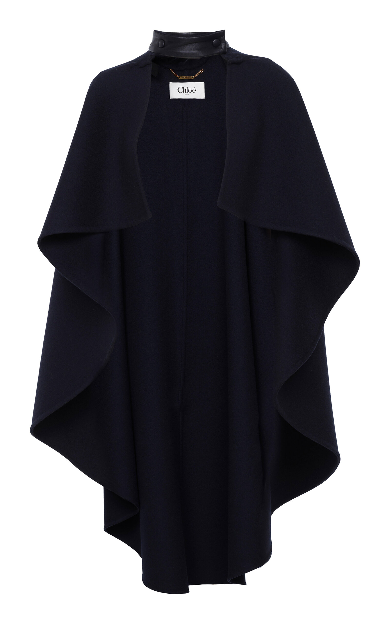 Chloé Asymmetric Cropped Wool Cape Coat In Navy