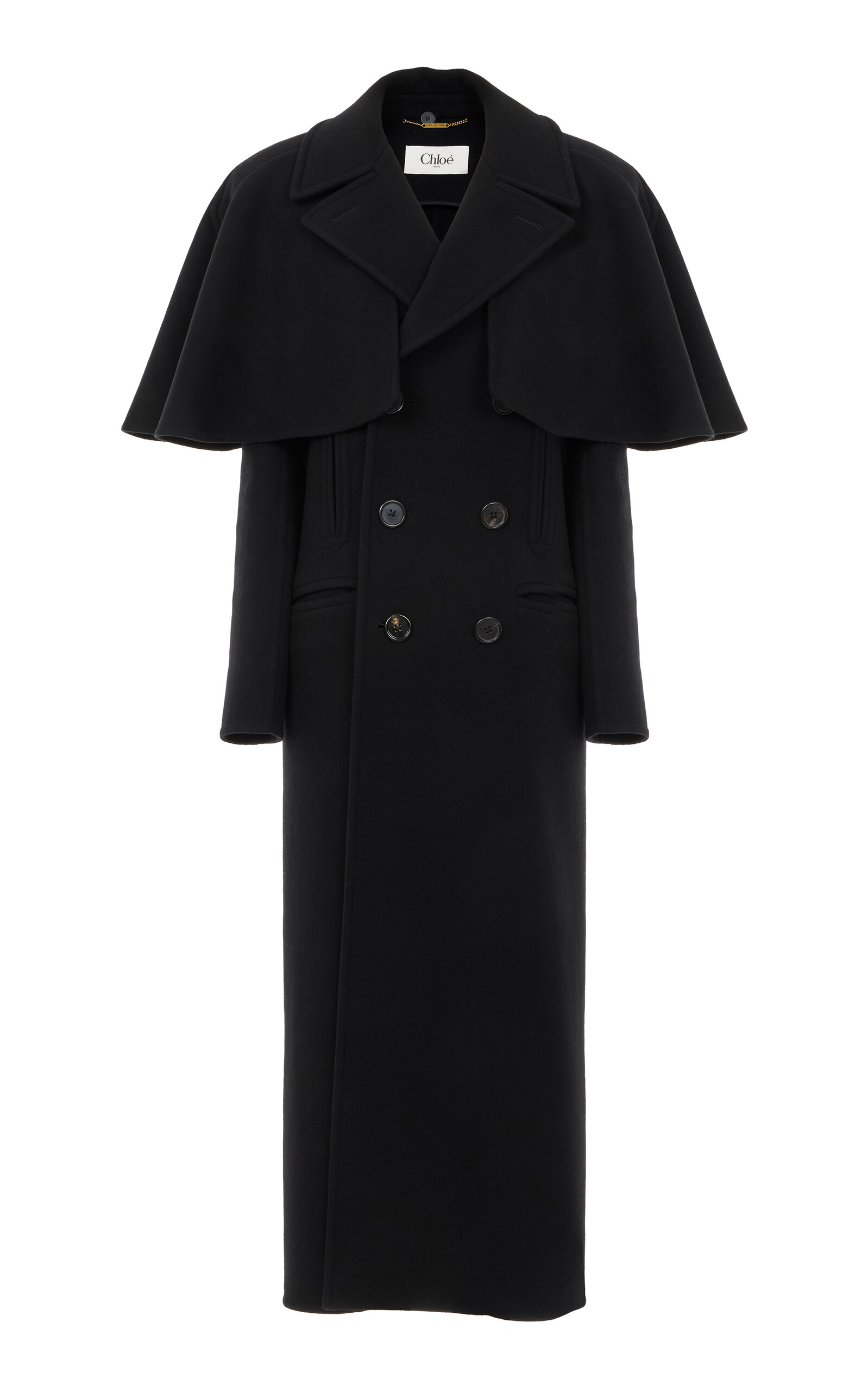 Chloé Double-breasted Wool Cape Coat In Black