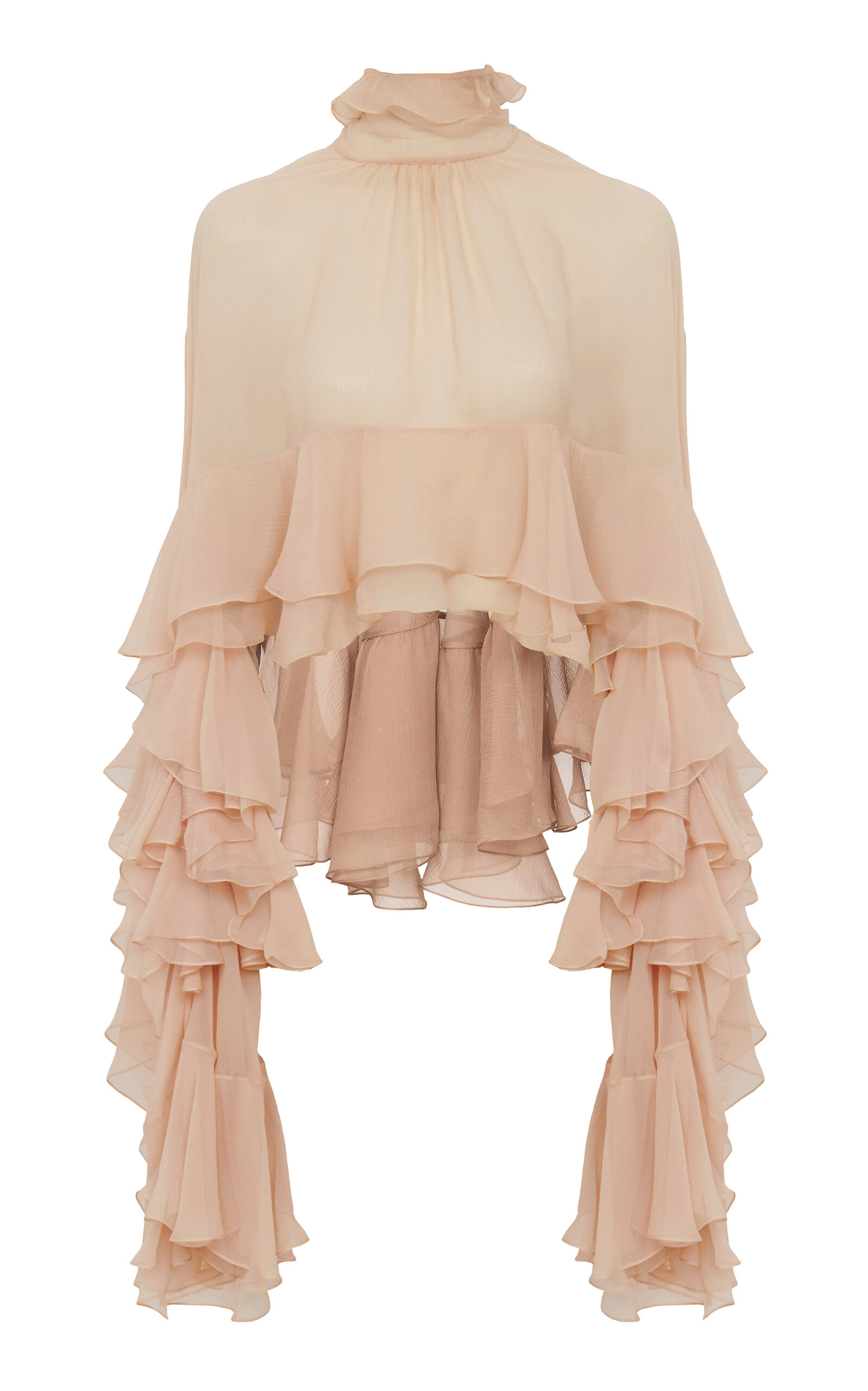 Chloé Ruffled High Neck Silk Top In Neutral