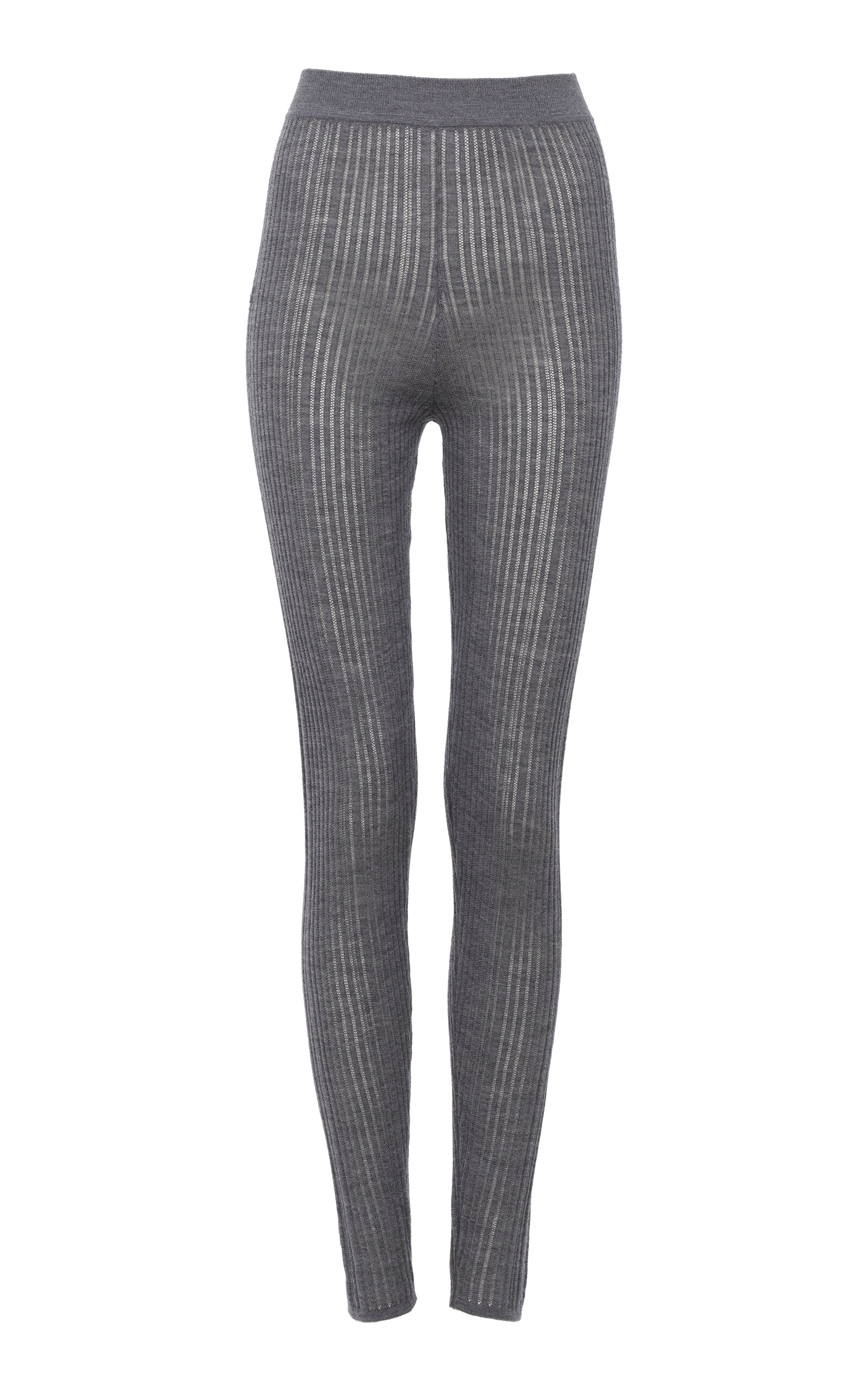 Chloé Buckle Back Ribbed-knit Wool Leggings In Grey