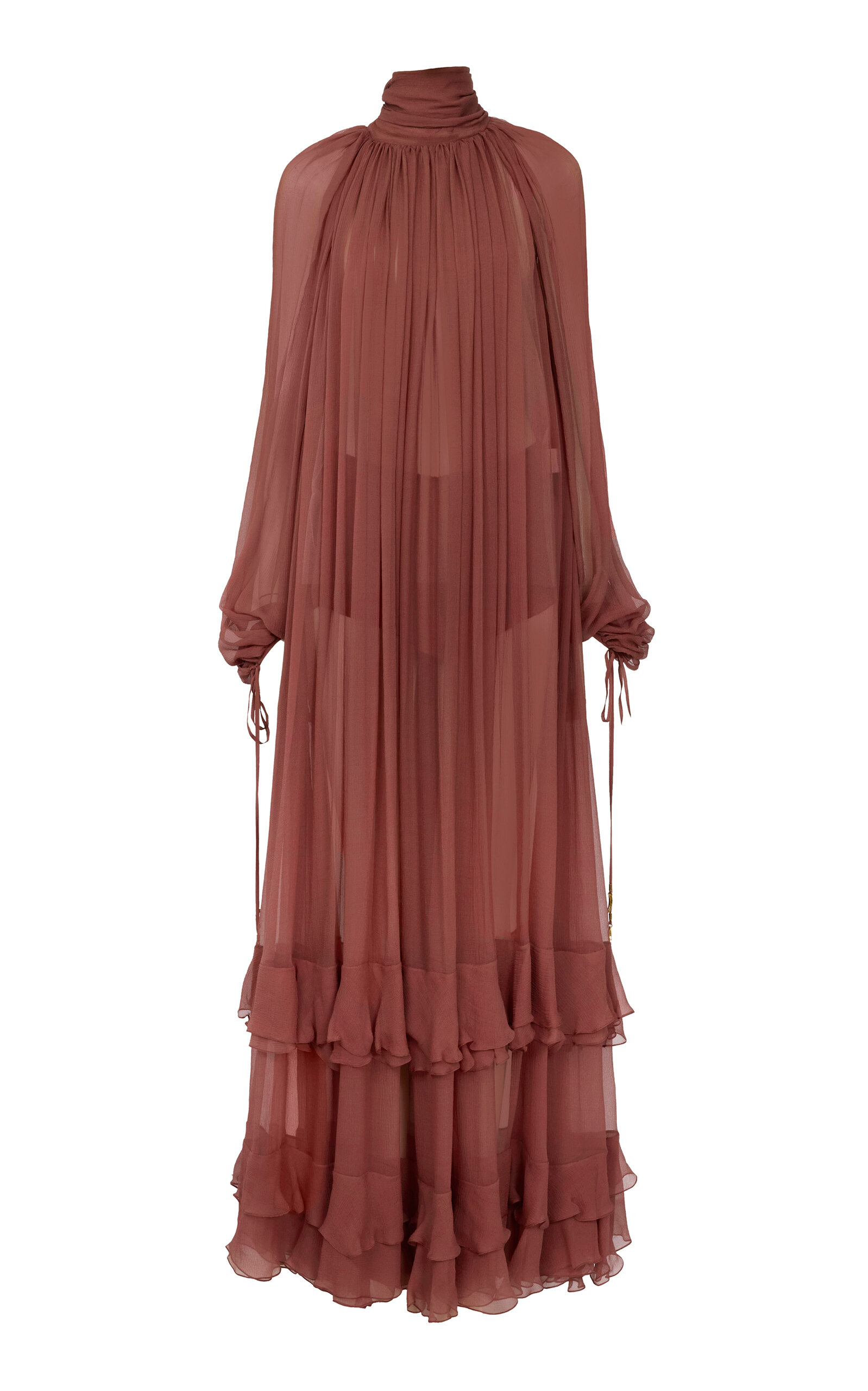 CHLOÉ OVERSIZED GATHERED SILK MAXI DRESS