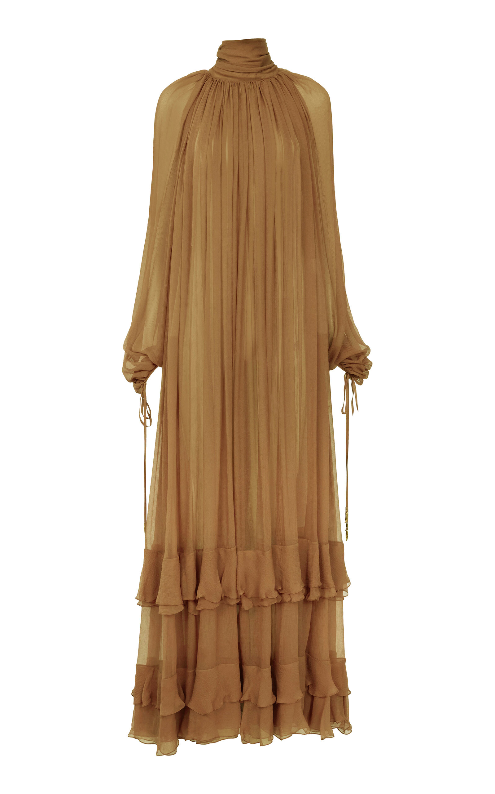 Chloé Oversized Gathered Silk Maxi Dress In Brown