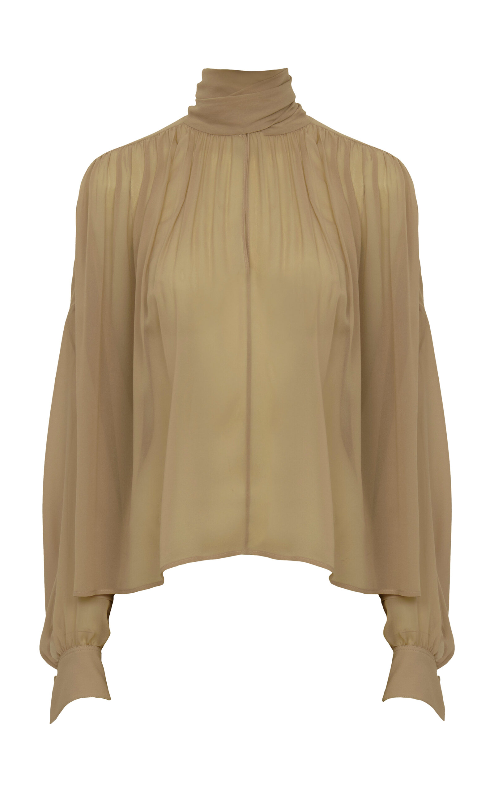 Chloé Gathered Silk Georgette Cape Top In Khaki