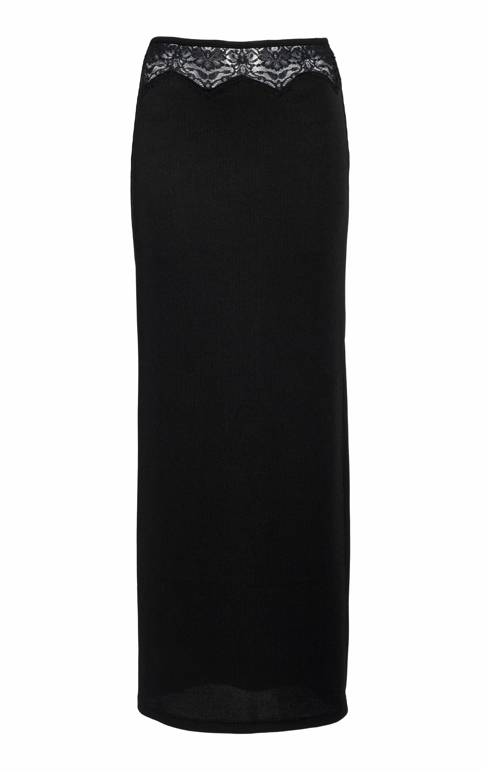 Shop Christopher Esber Lace-trimmed Jersey Midi Skirt In Black