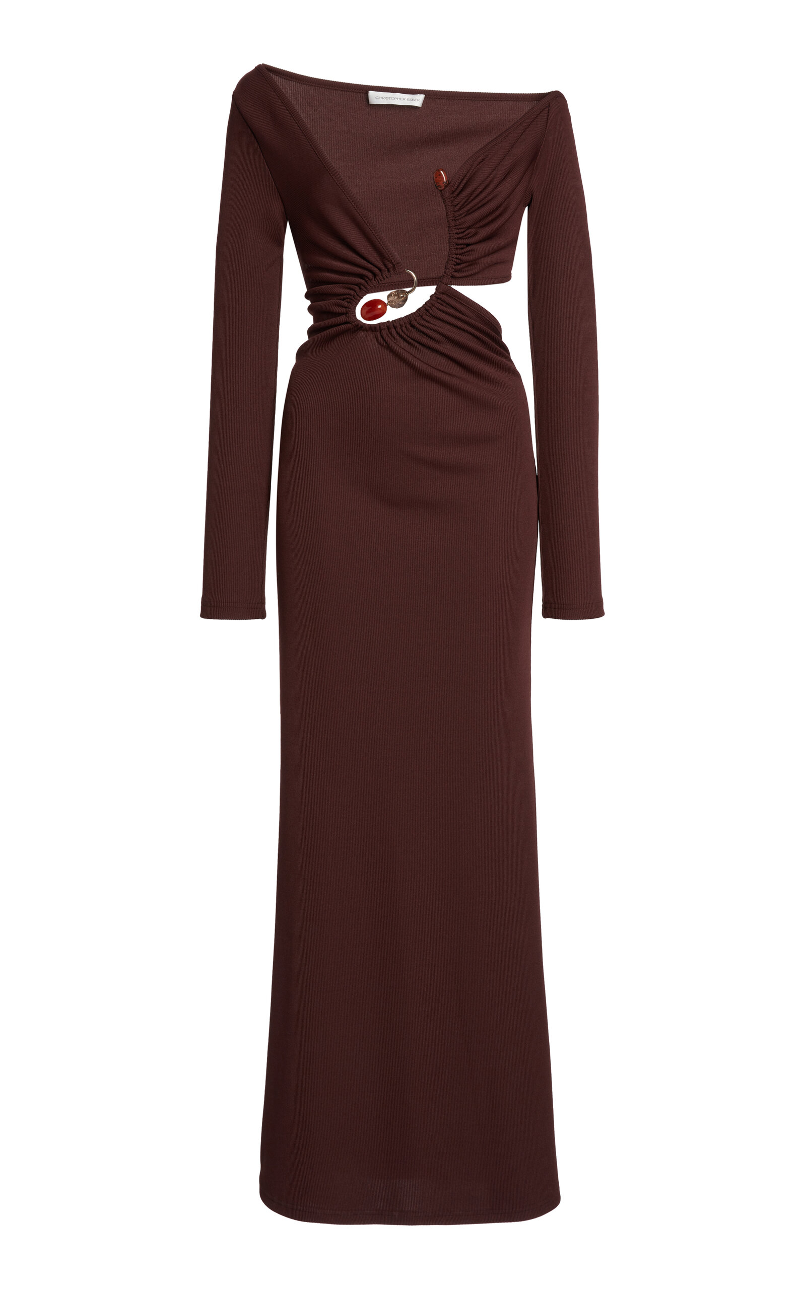 Christopher Esber Embellished Asymmetric Maxi Dress In Brown