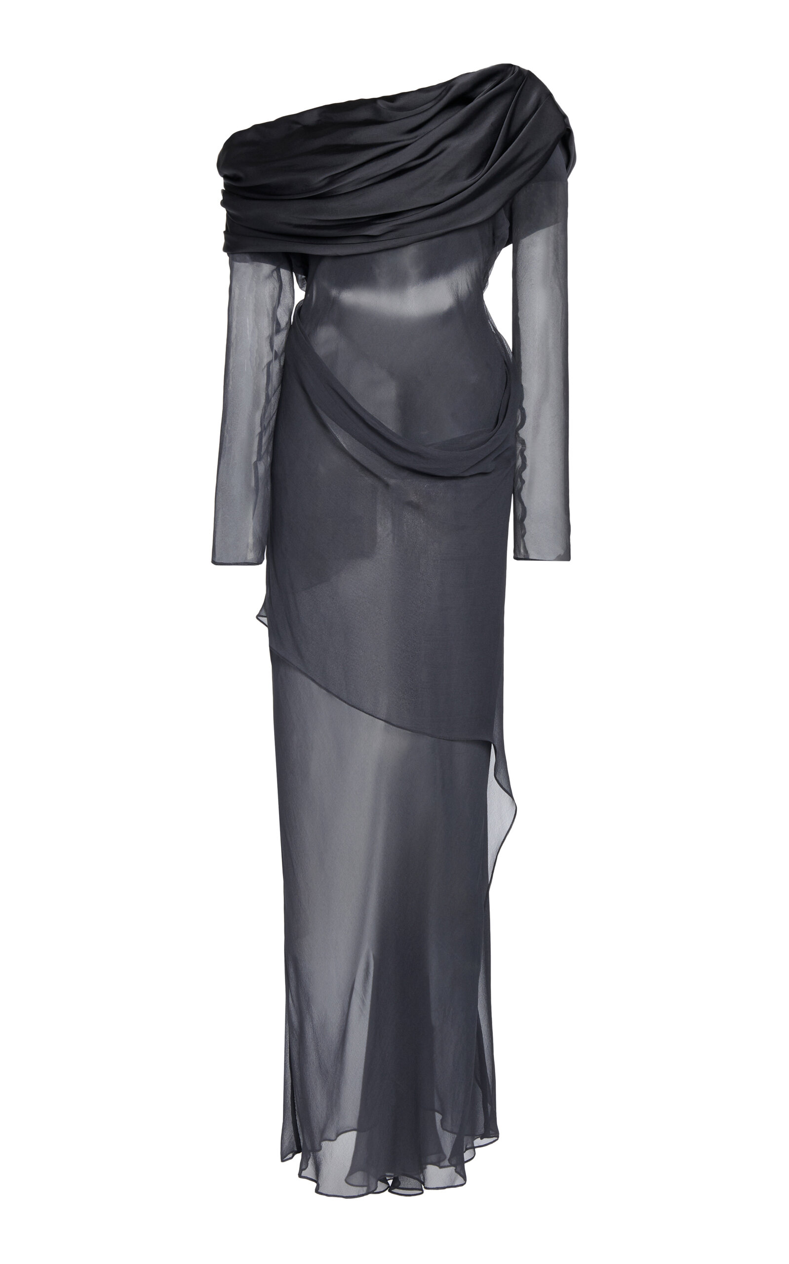 Christopher Esber Draped Silk Maxi Dress In Grey