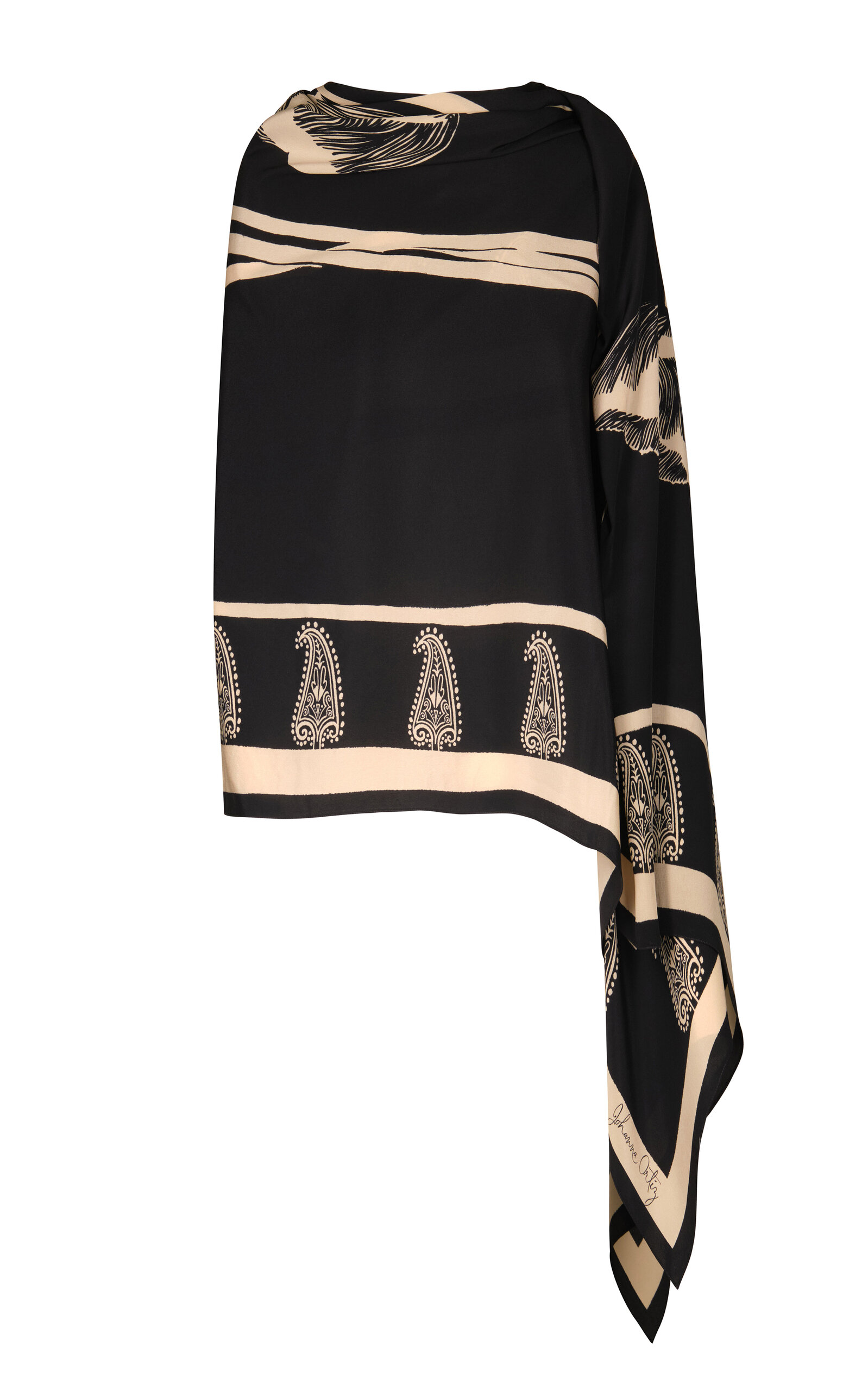 Johanna Ortiz Rapsodia De Amapola Silk Shawl In Black,white