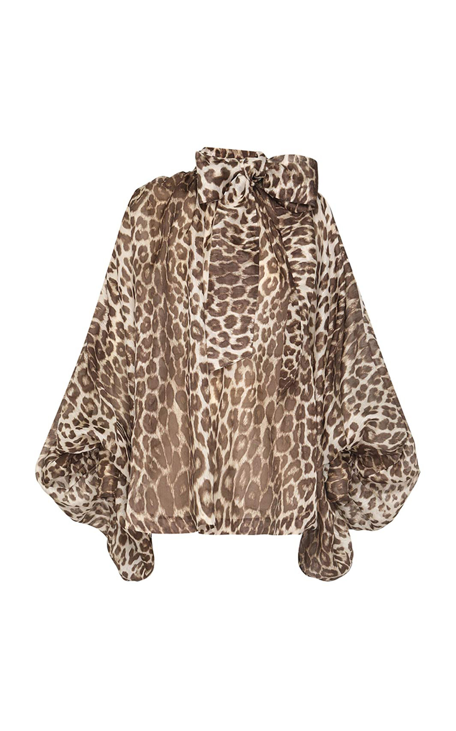 Shop Zimmermann Illustration Billow Leopard-printed Linen-silk Chiffon Top