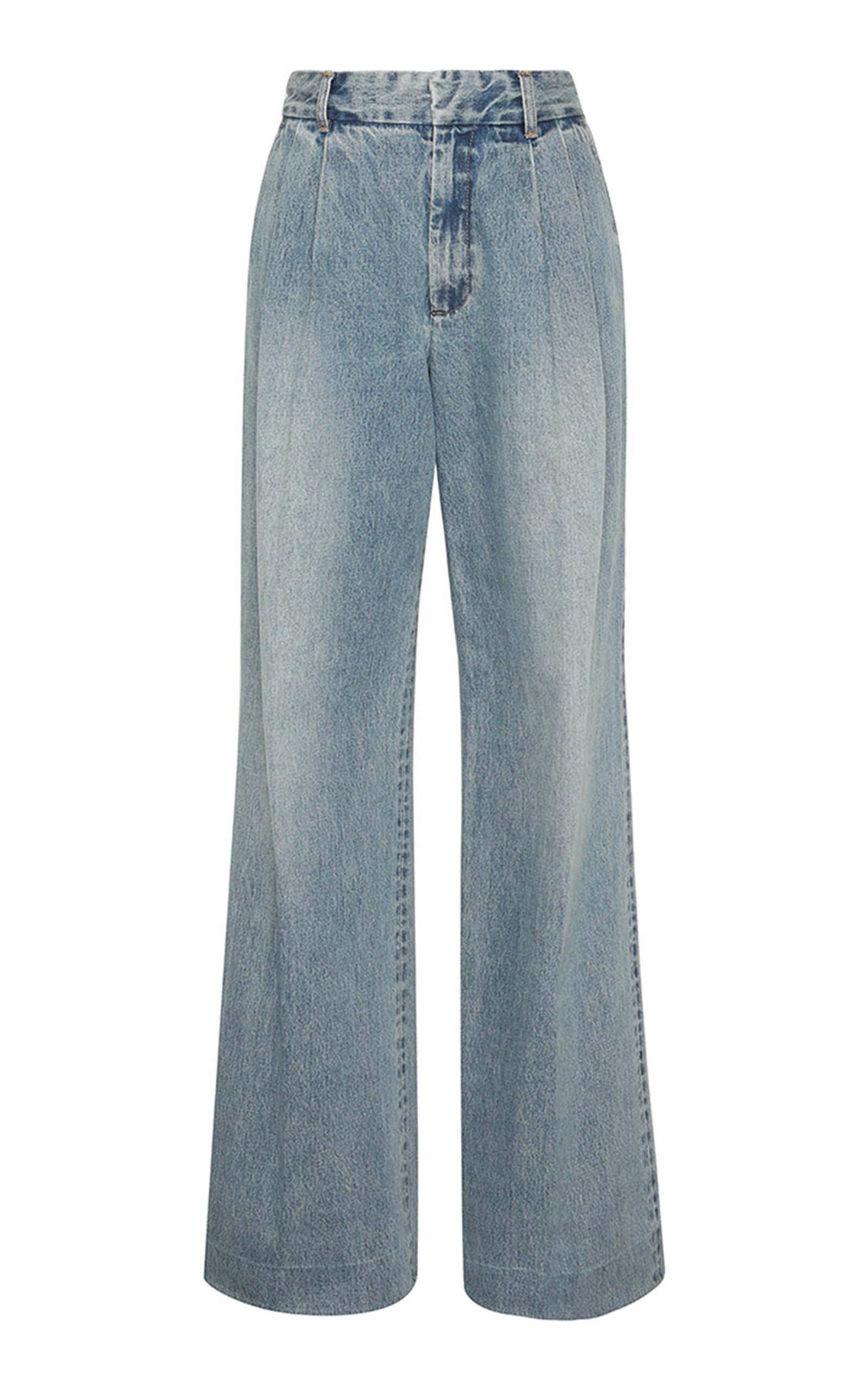 Zimmermann Illustration Pleated Rigid High-rise Wide-leg Jeans In Blue