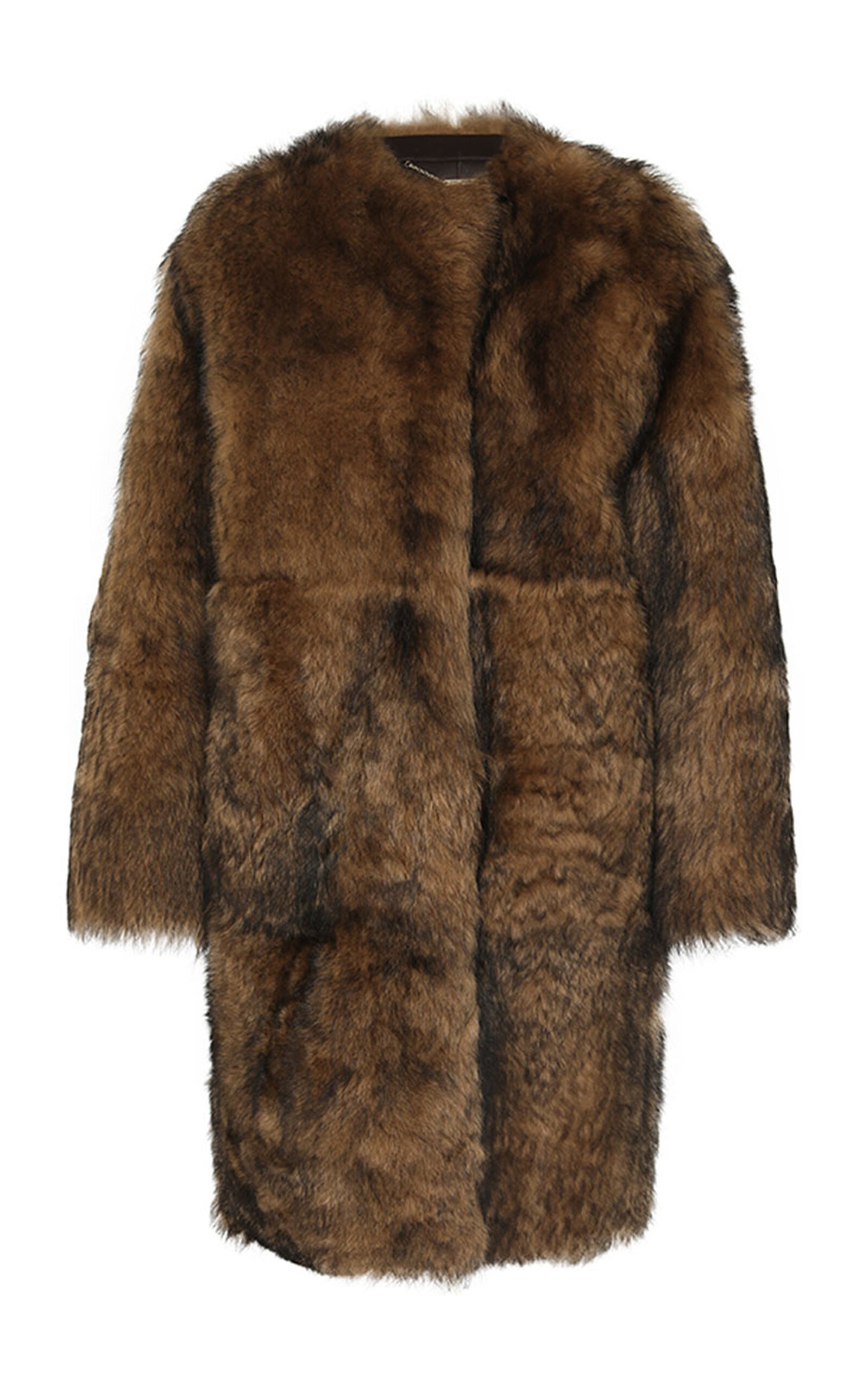 Zimmermann Illustration Shearling Fur Coat In Brown